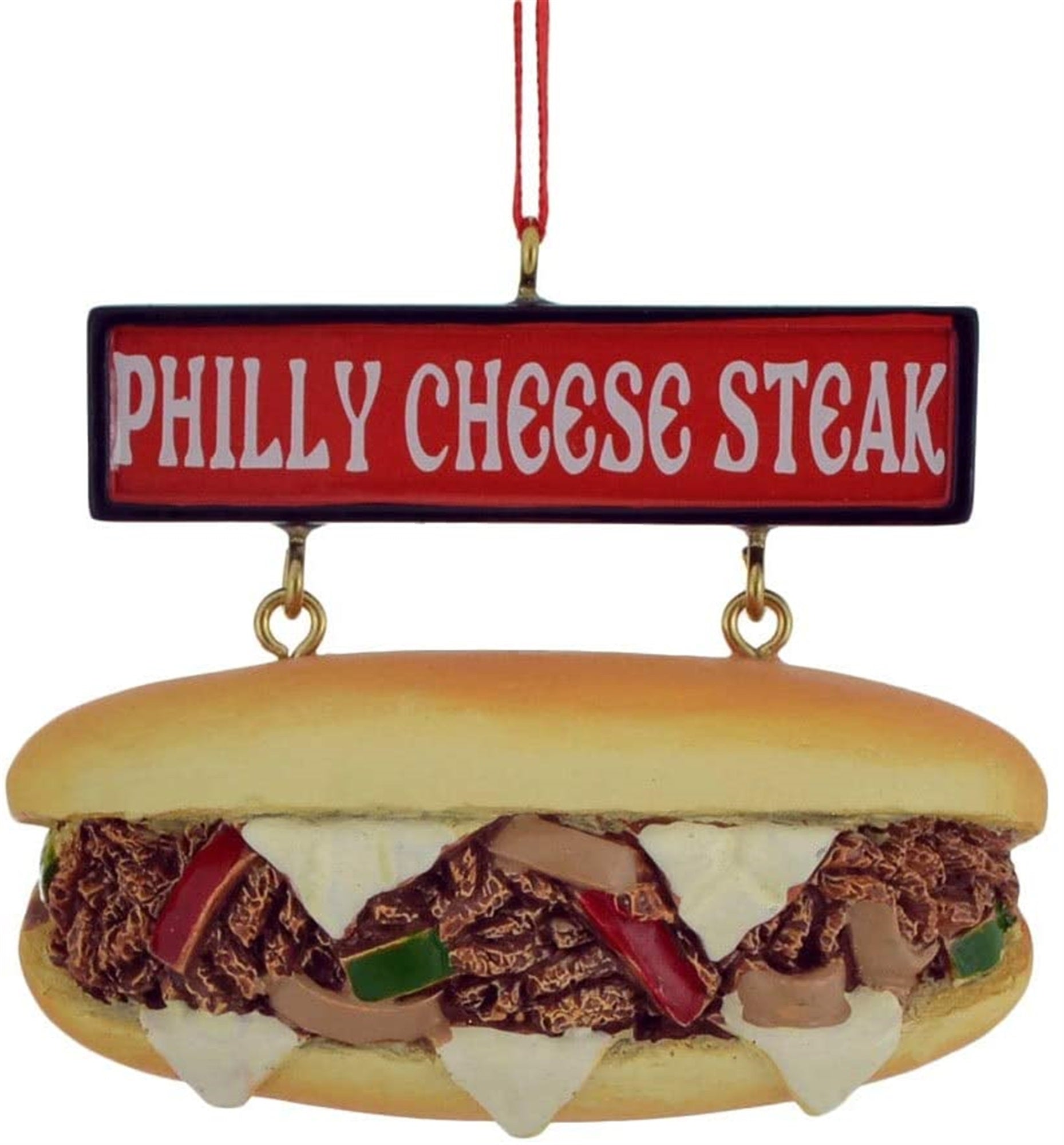 Kurt Adler Philly Cheese Steak Sandwich with Sign Ornament 2.5