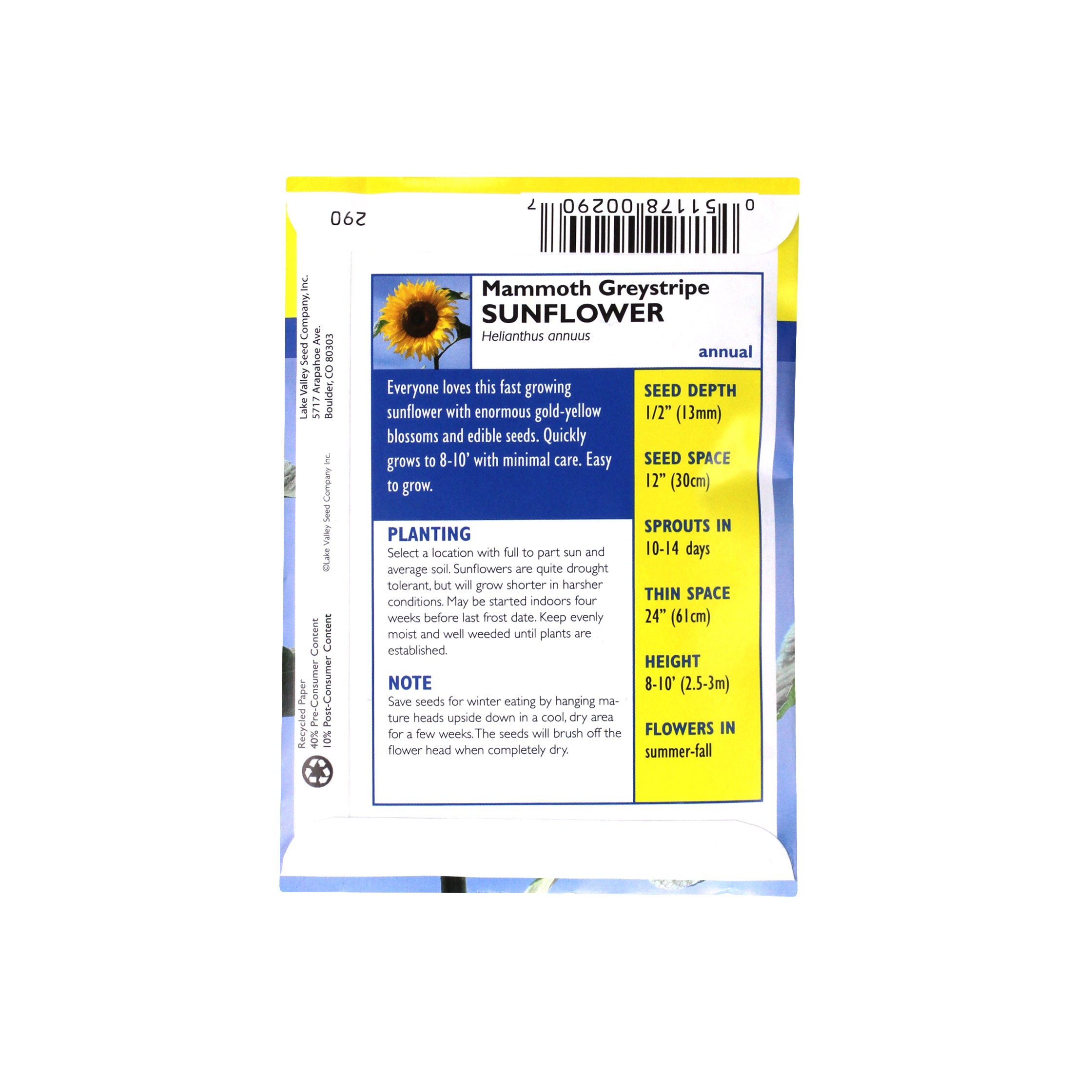 Lake Valley Seeds Sunflower Mammoth Gray Stripe Flower