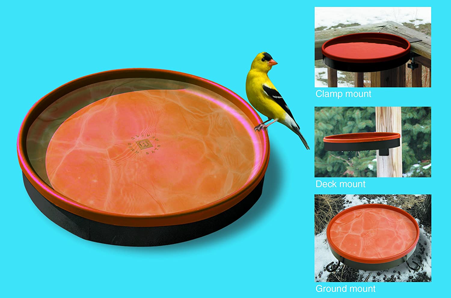 Farm Innovators Heated Birdbath — Thermostatic 75-Watt, 3-in-1 Mount, Terracotta Coated Plastic — 14"