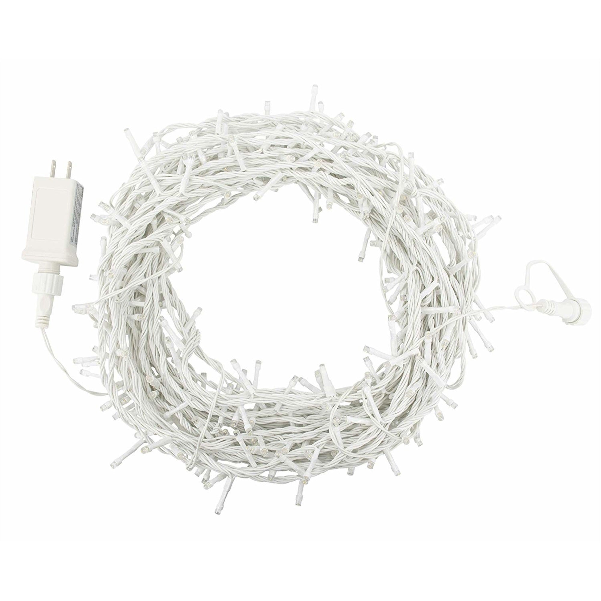 ProductWorks Indoor/Outdoor 300 LED-Micro Bulbs String Light Set with 8-Light Modes and Cord Reel, Cool White, 60ft