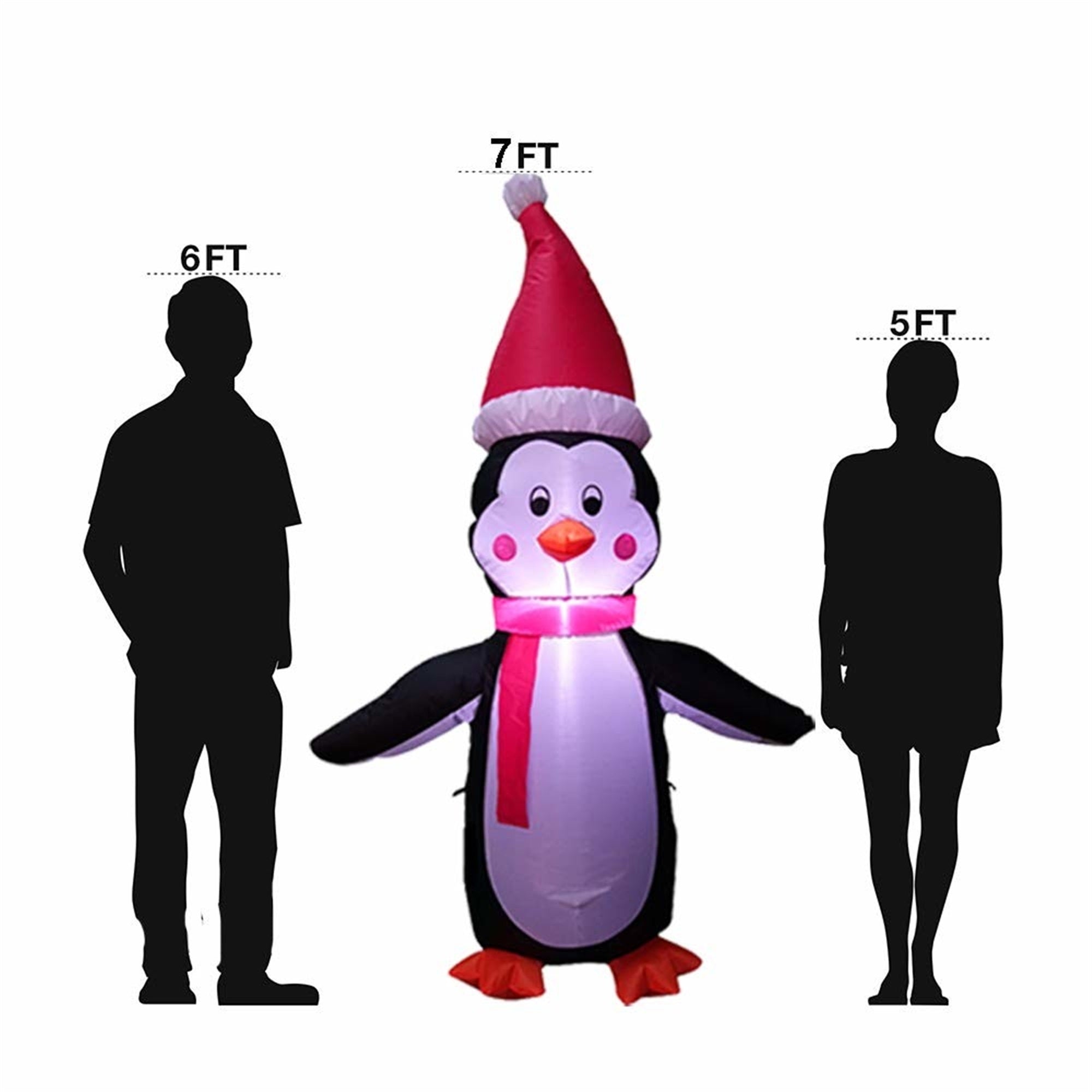 ProductWorks Candy Cane Lane Pre-Lit Nylon Inflatable Outdoor Christmas Decoration, Penguin, 7ft