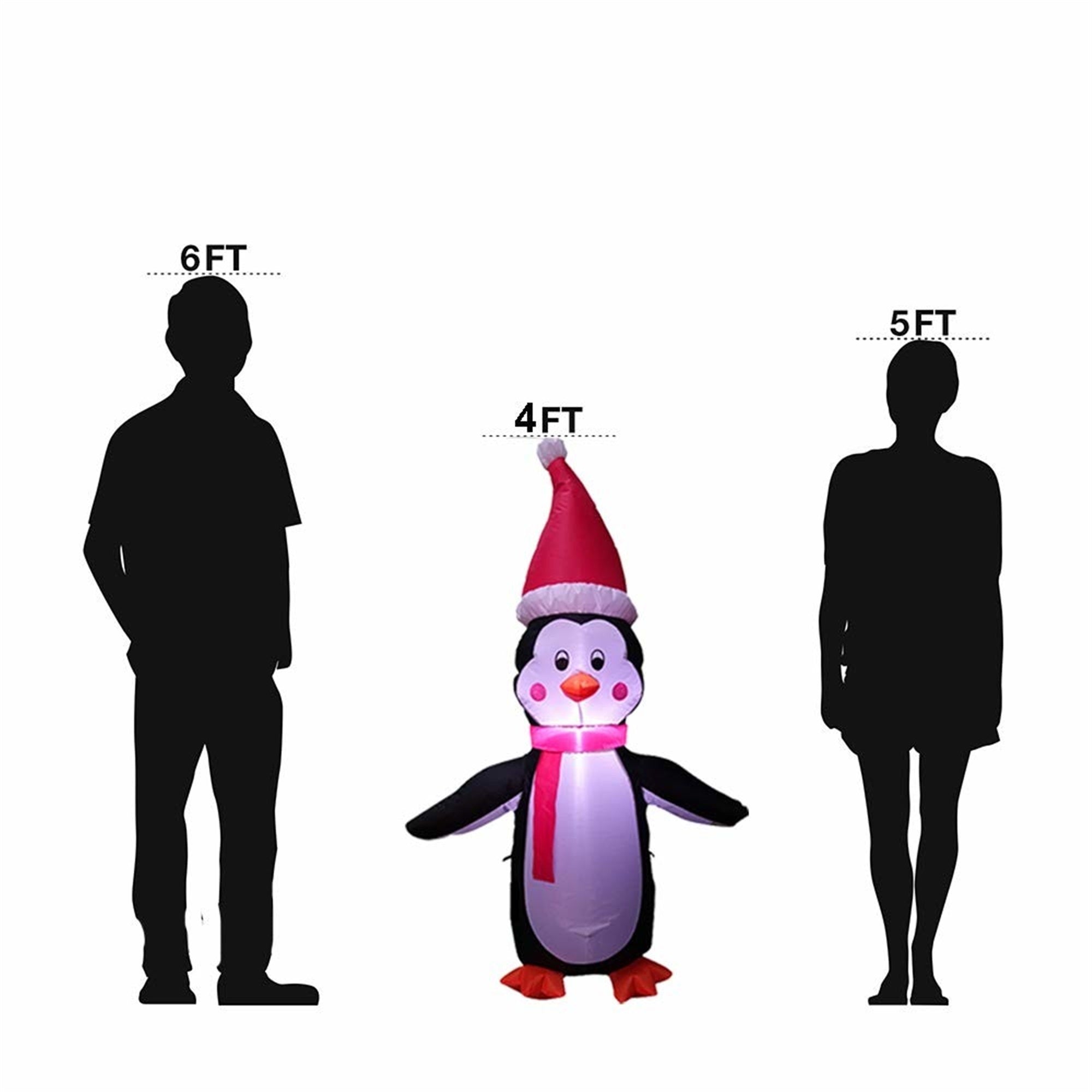 ProductWorks Candy Cane Lane Pre-Lit Nylon Inflatable Outdoor Christmas Decoration, Penguin, 4ft