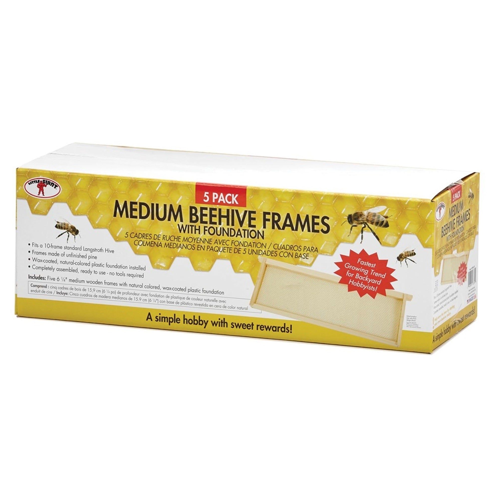 Little Giant Wooden Wax-Coated Plastic Foundation Medium Bee Hive Frames (5 Pack)