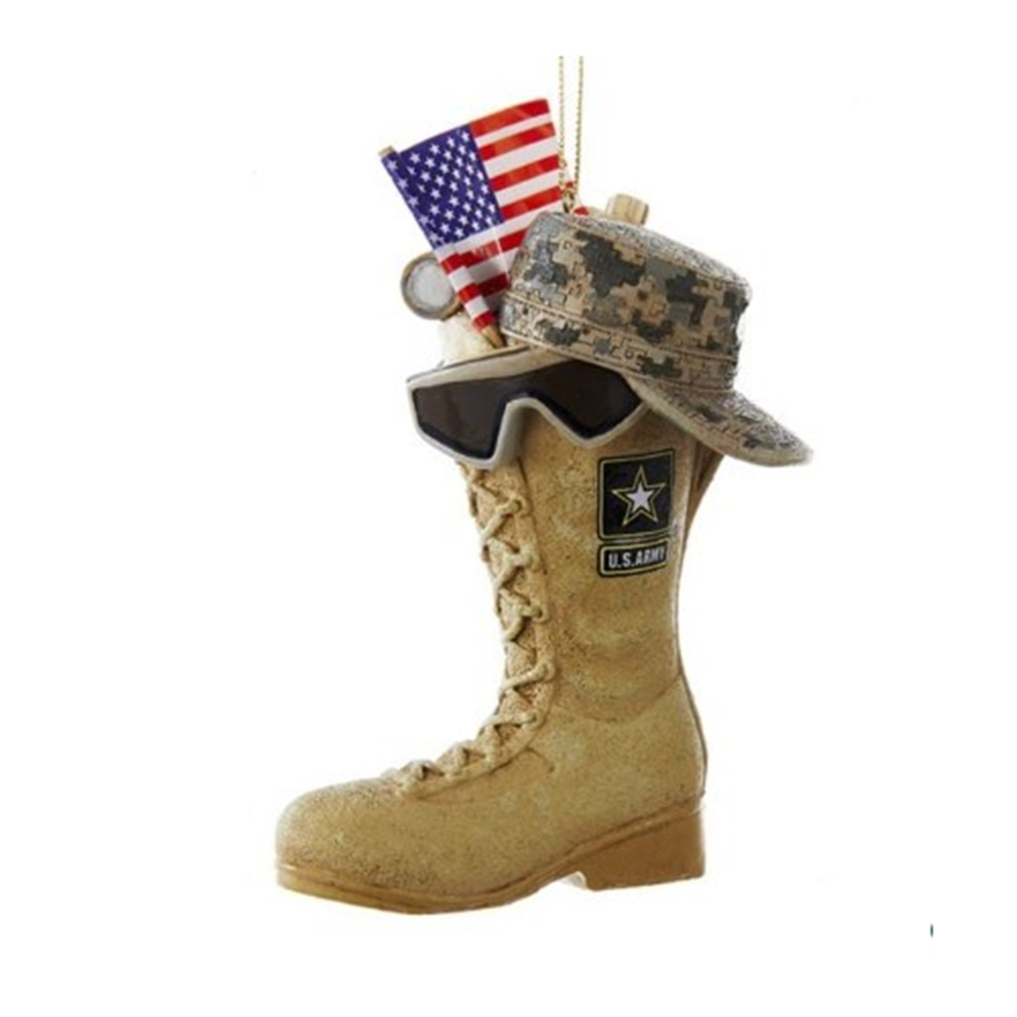 Kurt Adler Resin Ornament for Christmas Tree, U.S. Army Boot with U.S.A Flag and Icons