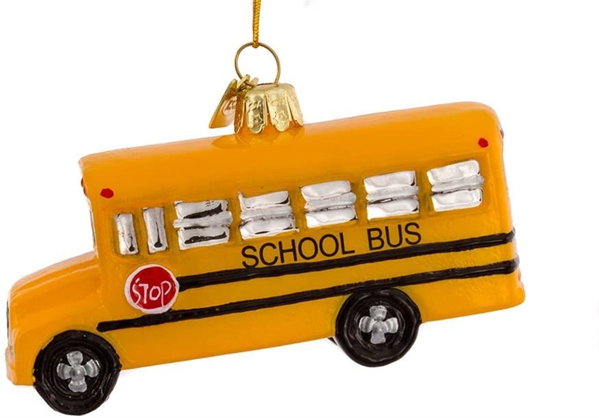 Kurt Adler Noble Gems Glass Ornament for Christmas Tree, Yellow School Bus