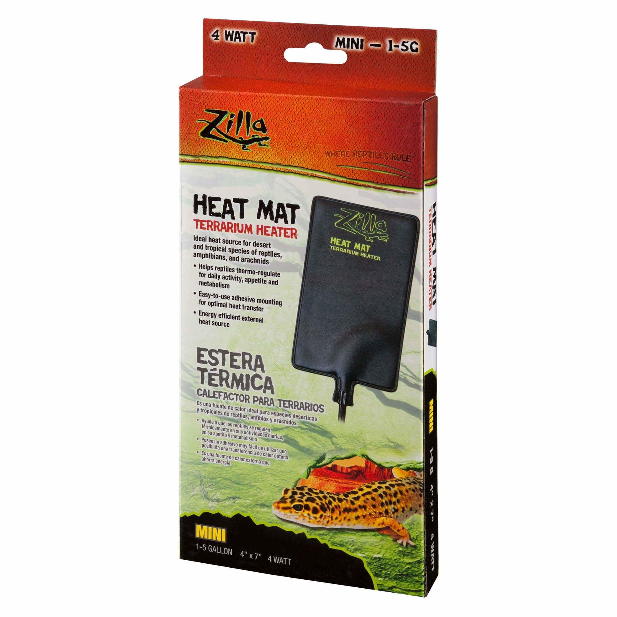 Zilla 4W Heat Mat Terrarium Heater for 1-5 Gallon Terrariums, 4" x 7"