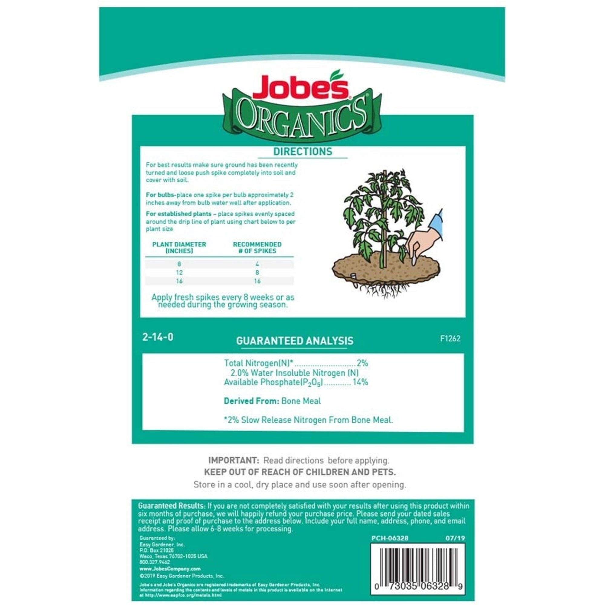 Jobe's Organics Bone Meal Fertilizer Spikes for Strong Root Development, 50 Ct.