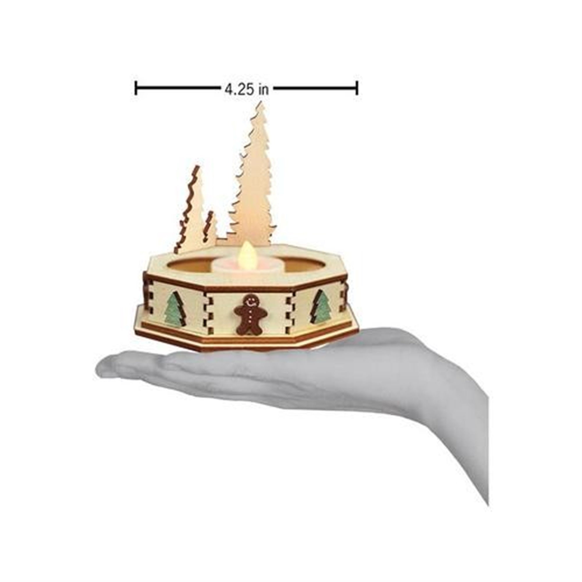 Old World Christmas Wooden Ginger Cottage Battery-Operated Tealight Display, Trees, Small, 4.25"