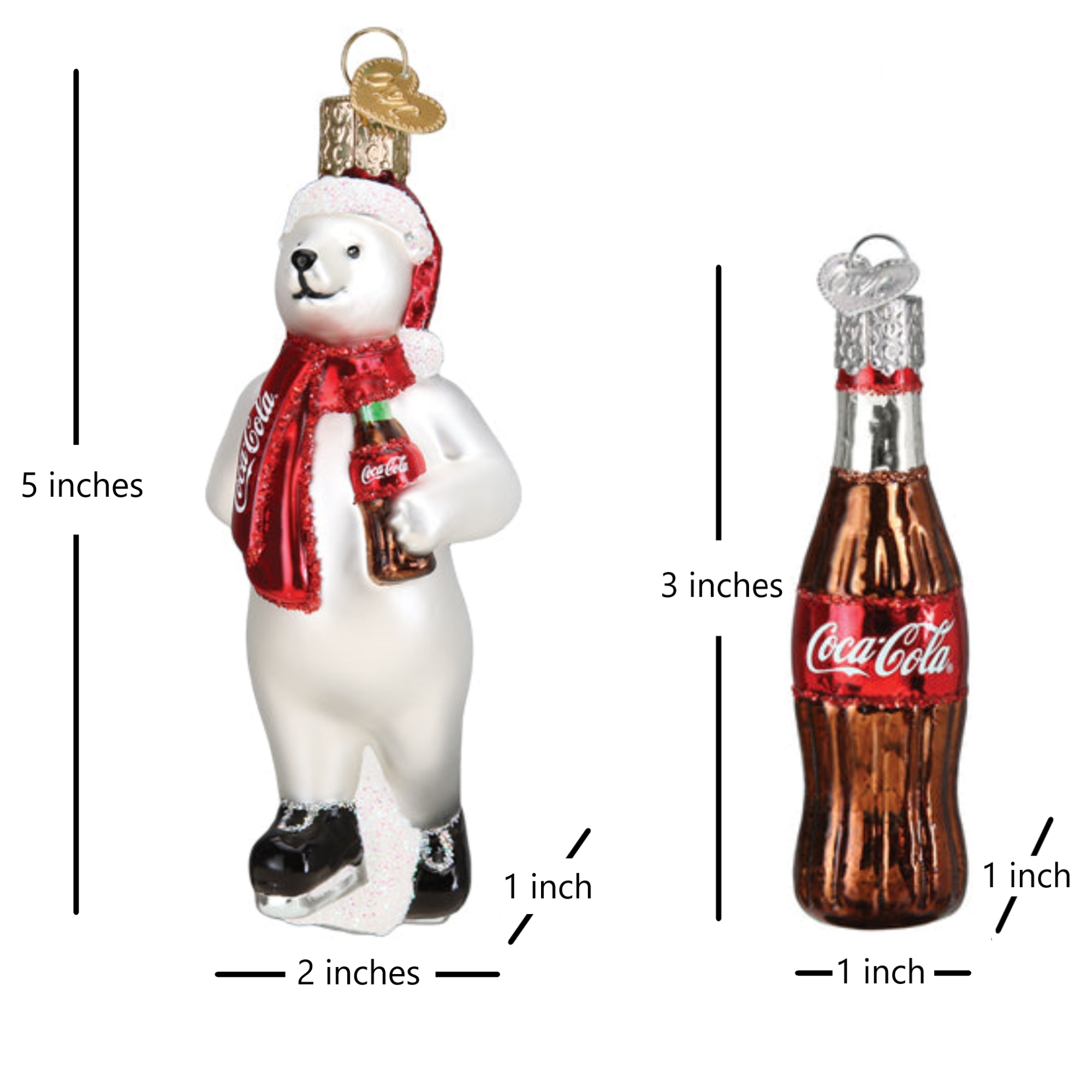 Old World Christmas Coca-Cola Polar Bear Set Blown Glass Holiday Ornament For Tree