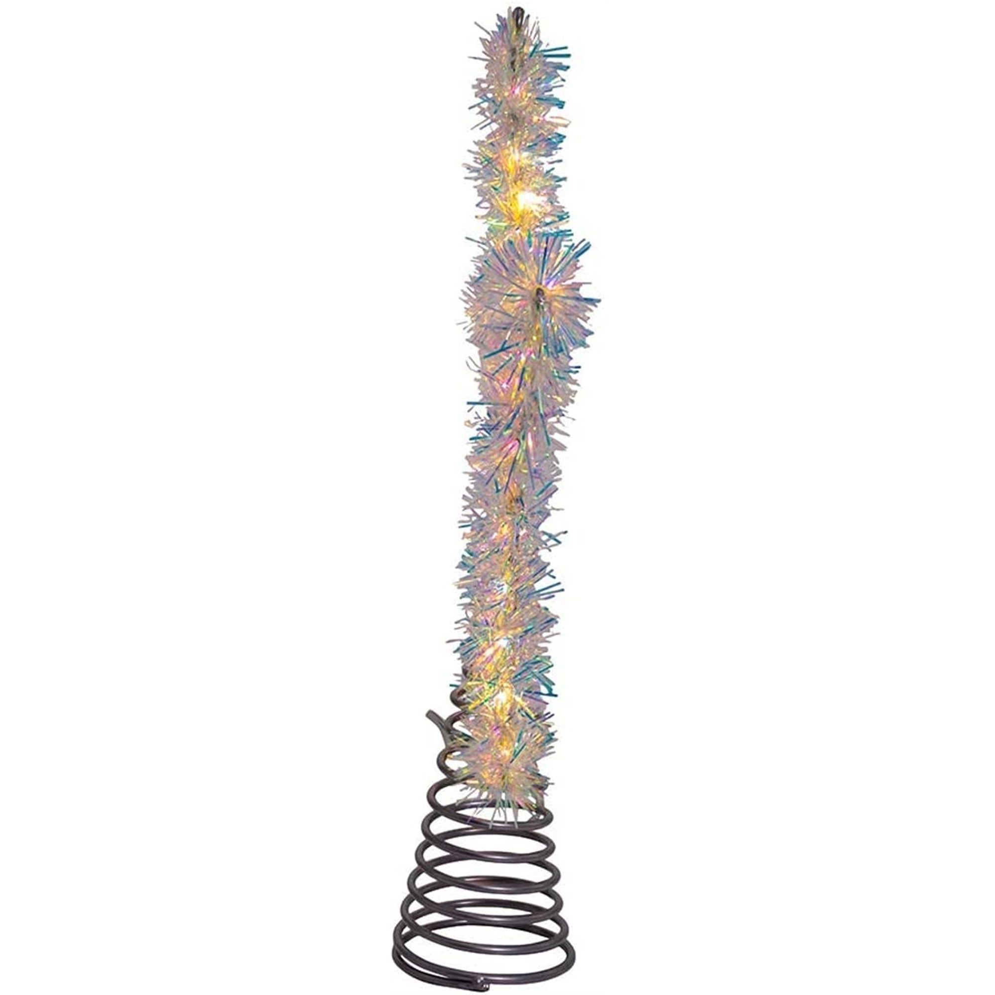 Kurt Adler Lighted Tinsel StarTree Topper with Warm White LED Lights, Silver, 12"