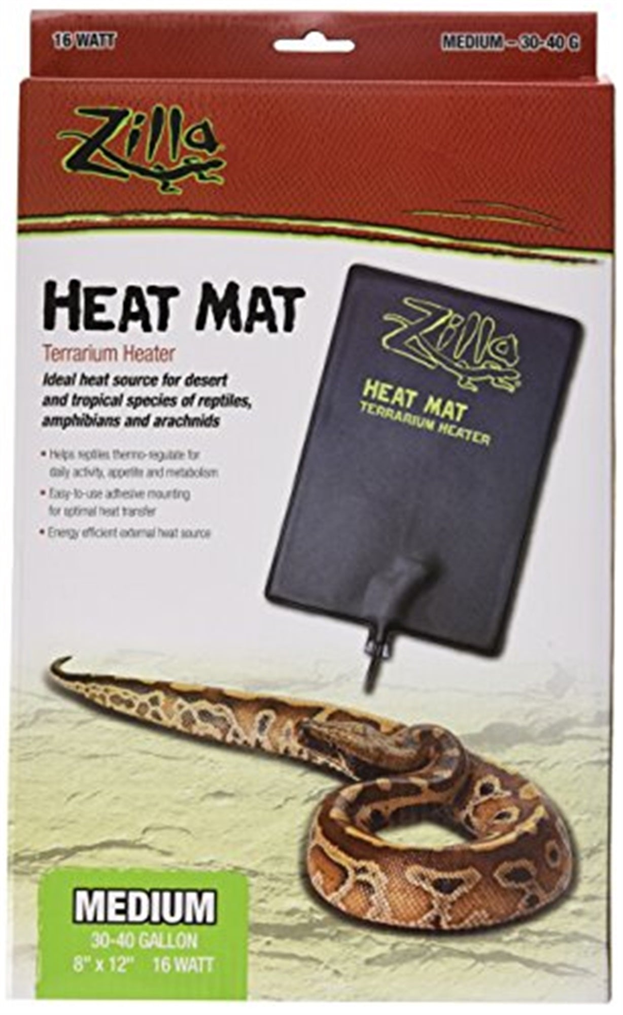 Zilla 24W Heat Mat Terrarium Heater for 30-40 Gallon Terrariums, 19" x 7"
