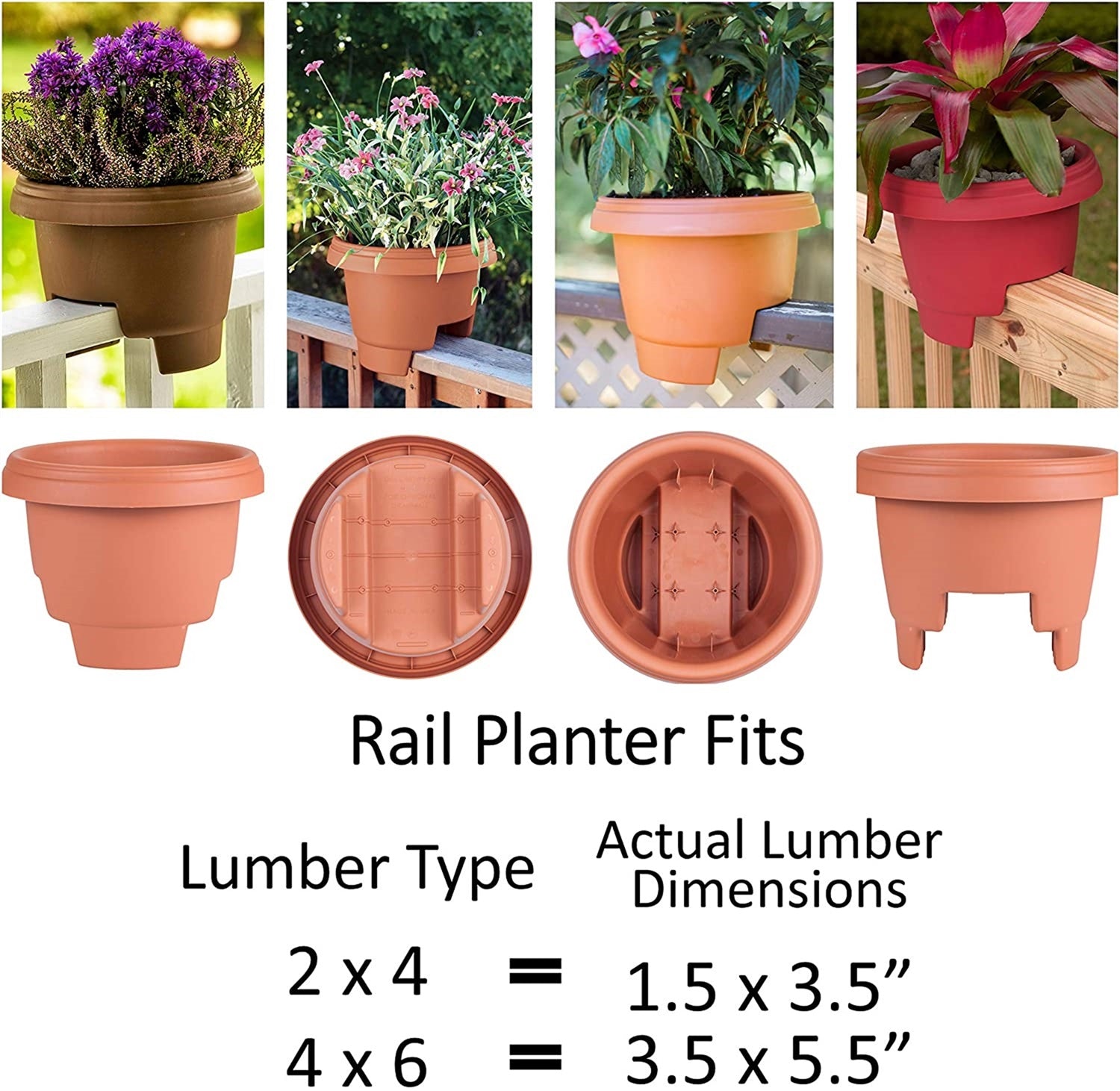 Bloem Classic Round Deck Balcony Rail Planter, Terra Cotta, 12"