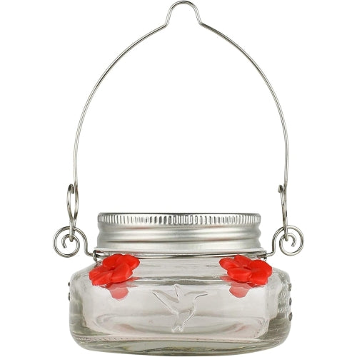 Nature’s Way Glass Mason Jar Hummingbird Feeder — 4 Feeding Ports — Easy Fill & Clean, 6 oz