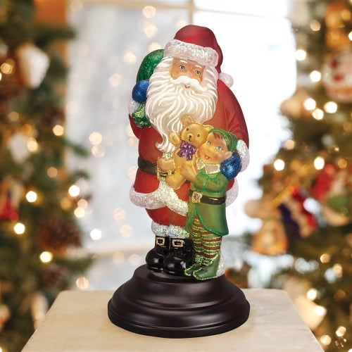 Old World Christmas Glass Santa Tabletop Night Light, Santa's Bright-eyed Buddy, 10.5"