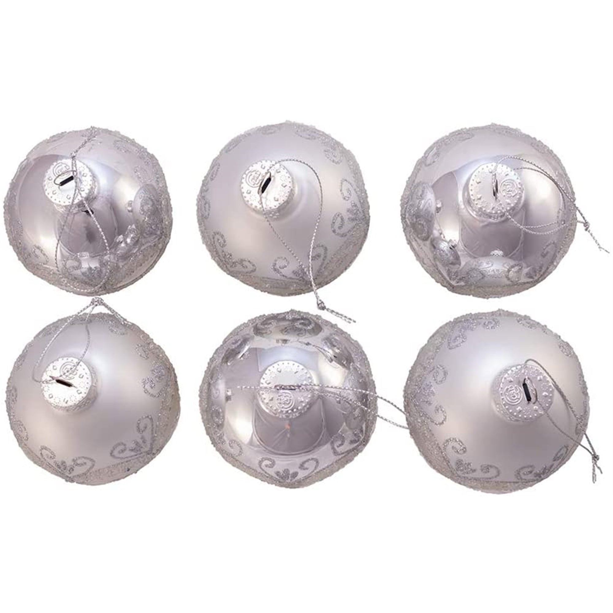 Kurt Adler Glass Ball Ornaments, Glitter and Sequins, Silver, 6-Piece Set
