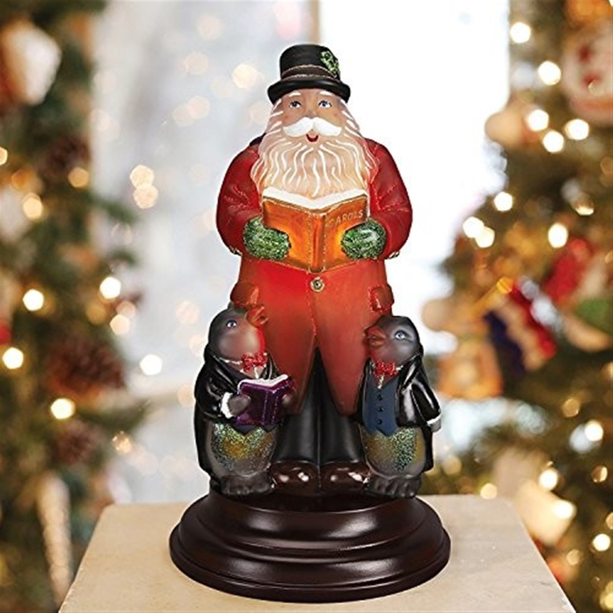 Old World Christmas Blown Glass Table Piece, Caroling Santa Light, 10.75"