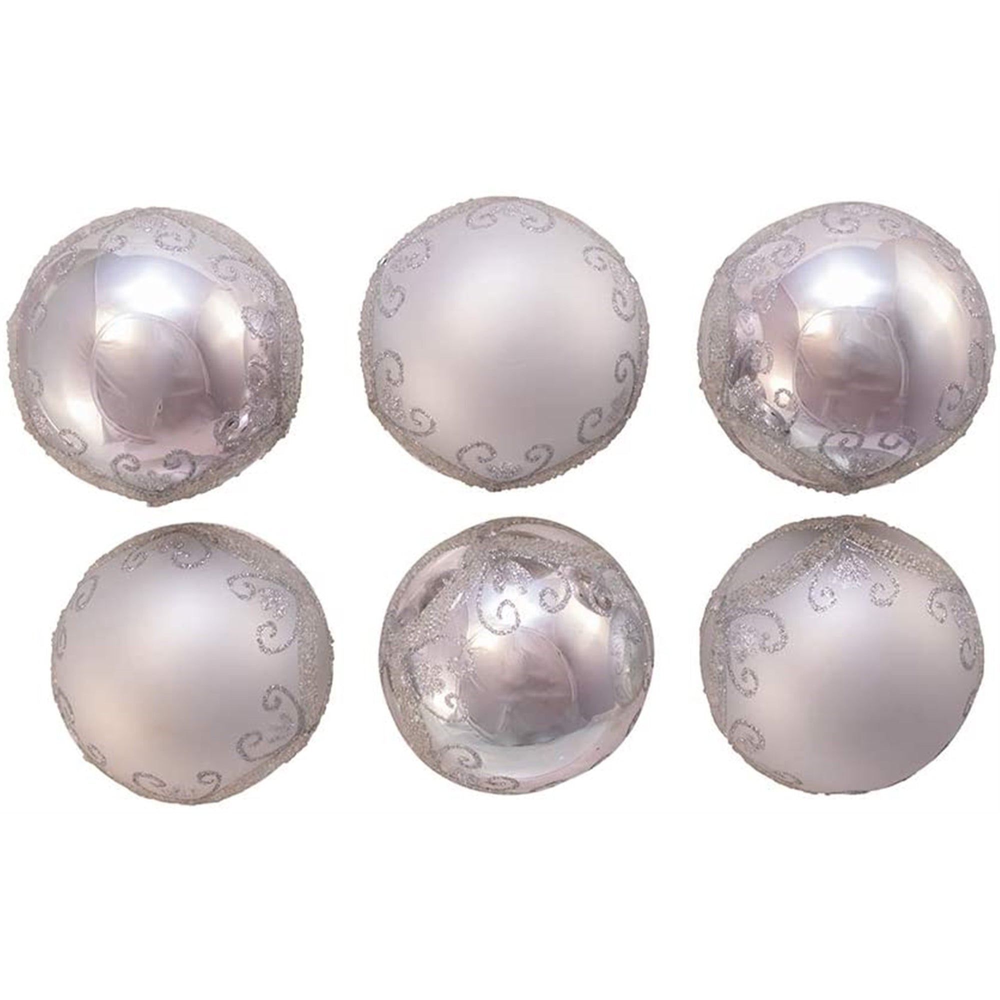 Kurt Adler Glass Ball Ornaments, Glitter and Sequins, Silver, 6-Piece Set