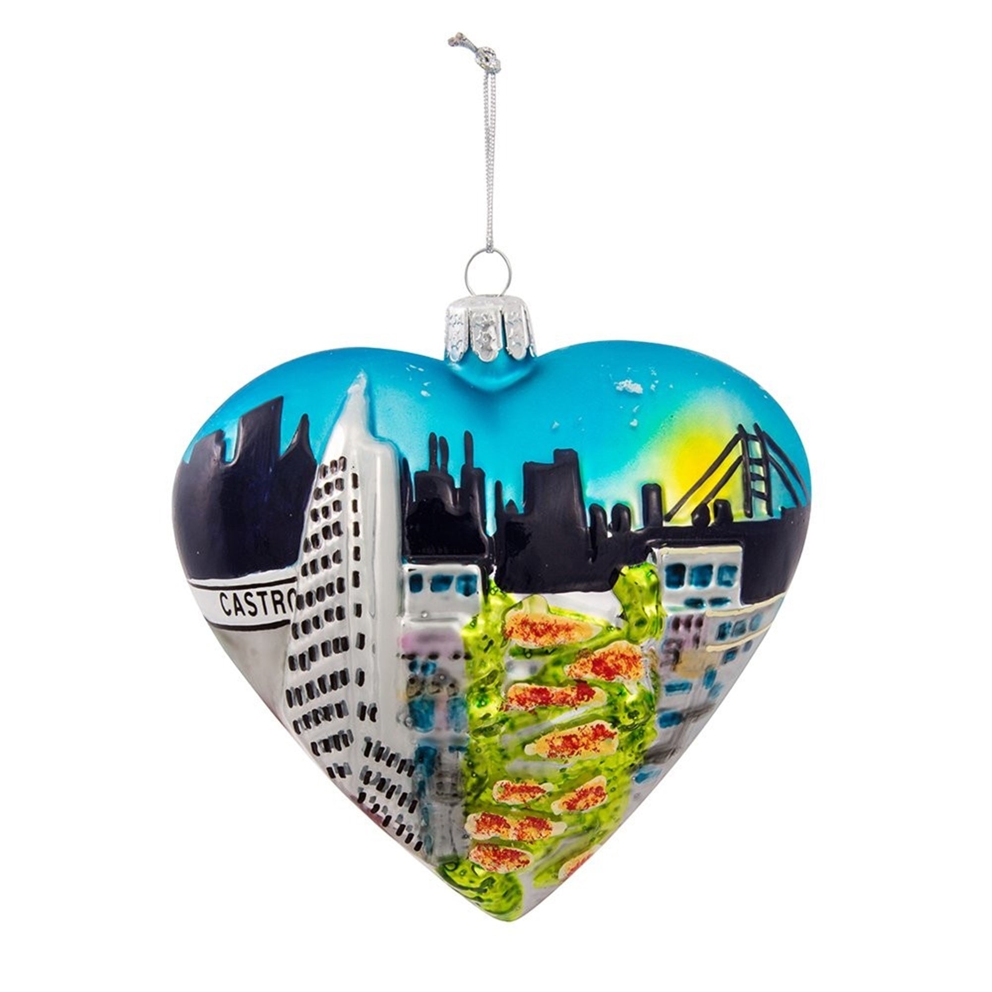 Kurt Adler Glass Ornament for Christmas Tree, CityScape Collection, San Francisco Heart, 4"