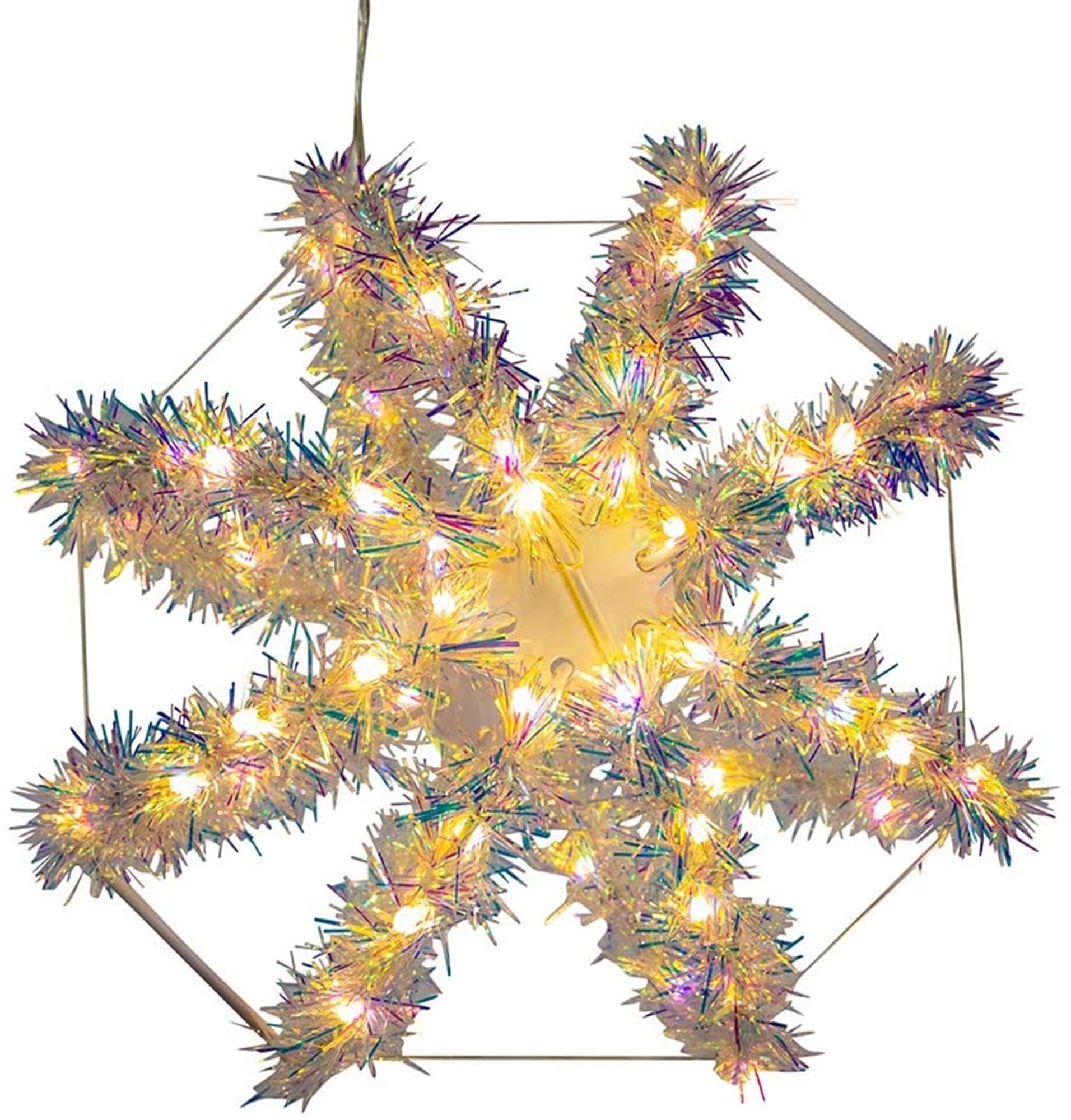 Kurt Adler Metal Fordable Tinsel Sphere, 64 Warm White LED Lights, Silver, 8"