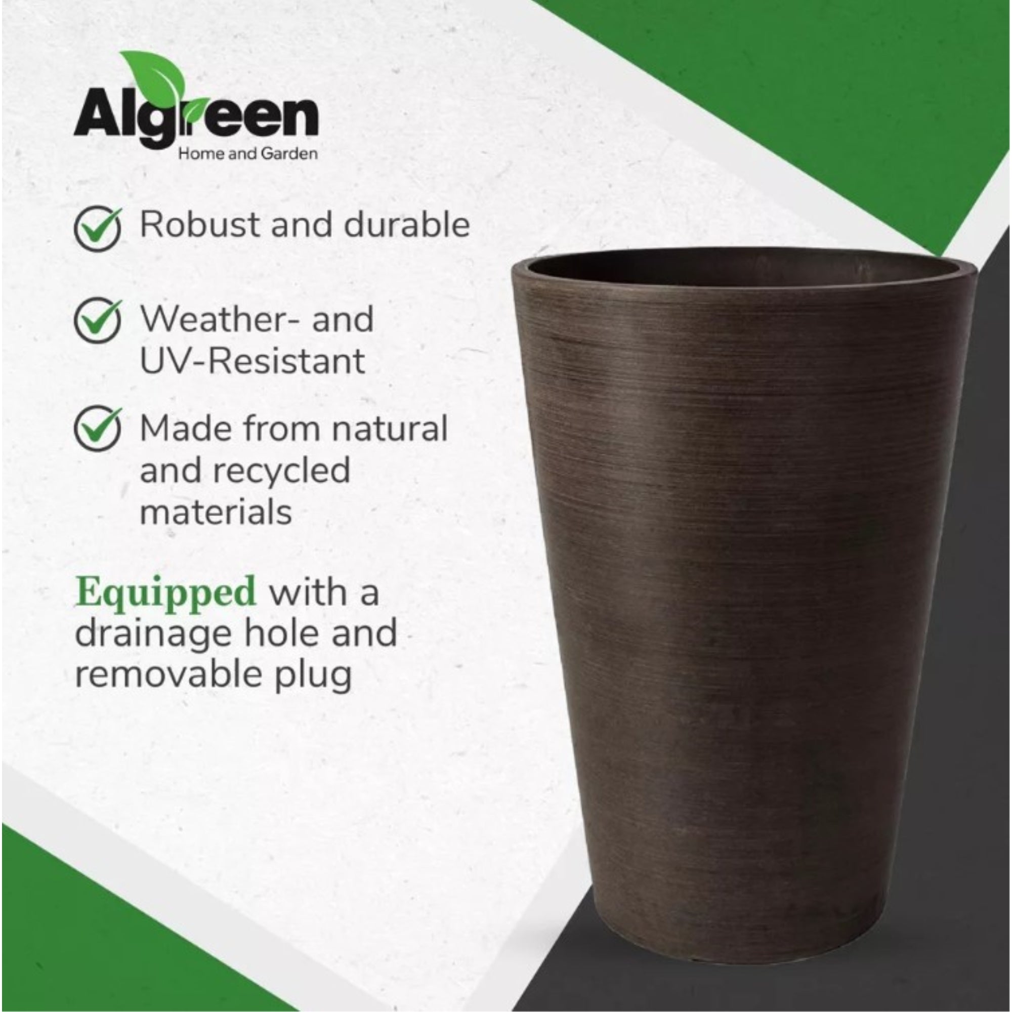 Algreen Valencia Tall Resin Round Tapered Planter with Drainage Plug