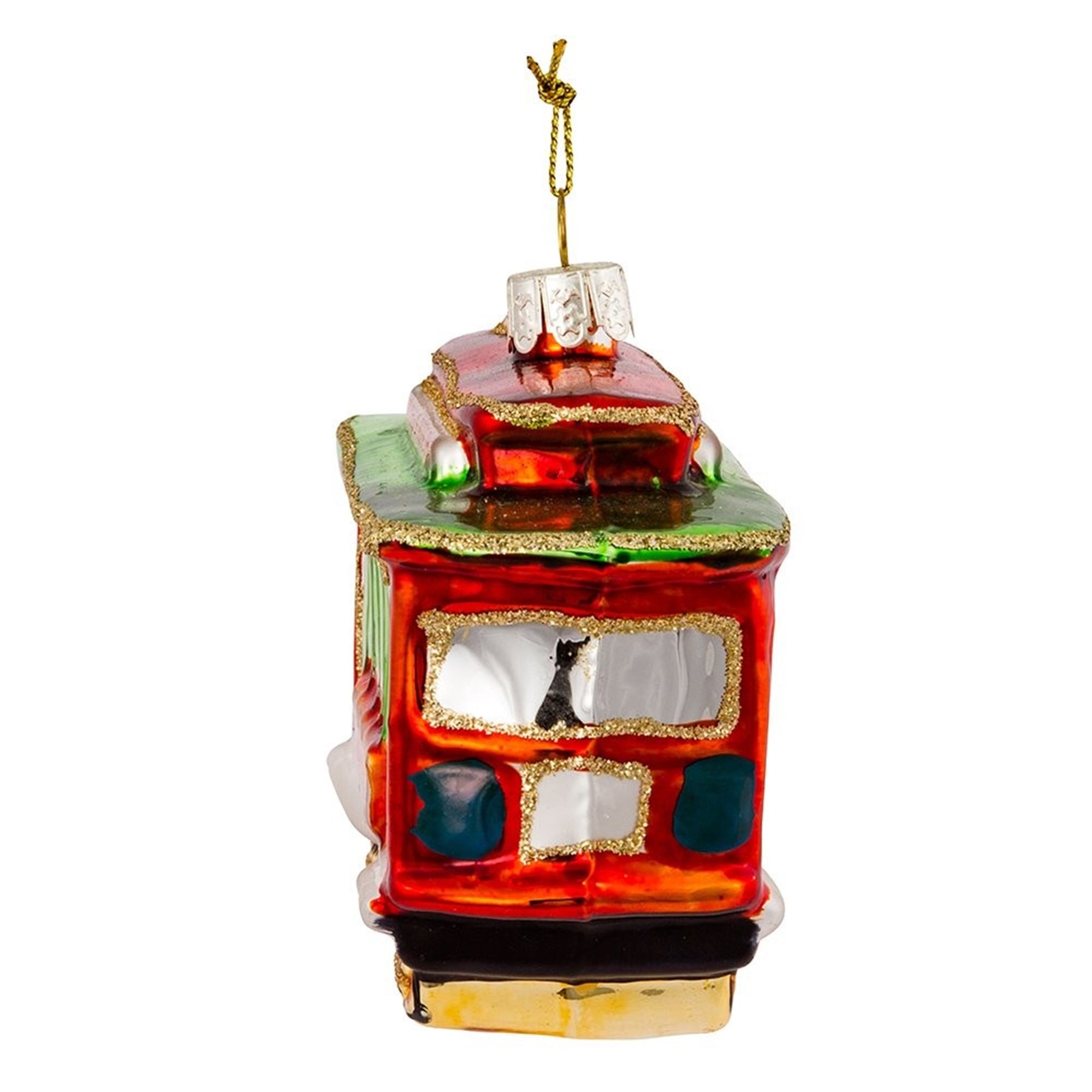 Kurt Adler Glass Ornament for Christmas Tree, San Francisco Cable Car