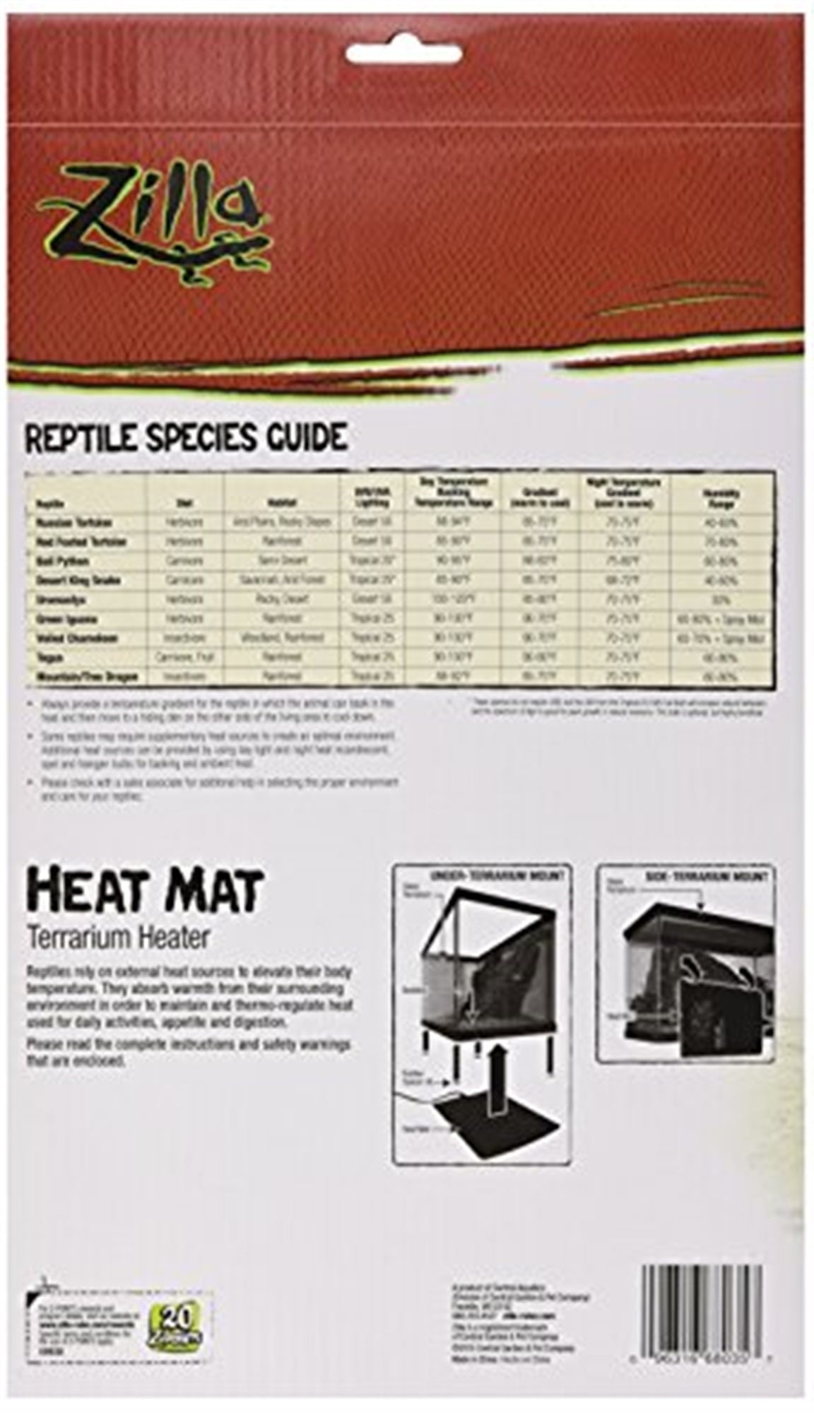 Zilla 24W Heat Mat Terrarium Heater for 30-40 Gallon Terrariums, 19" x 7"