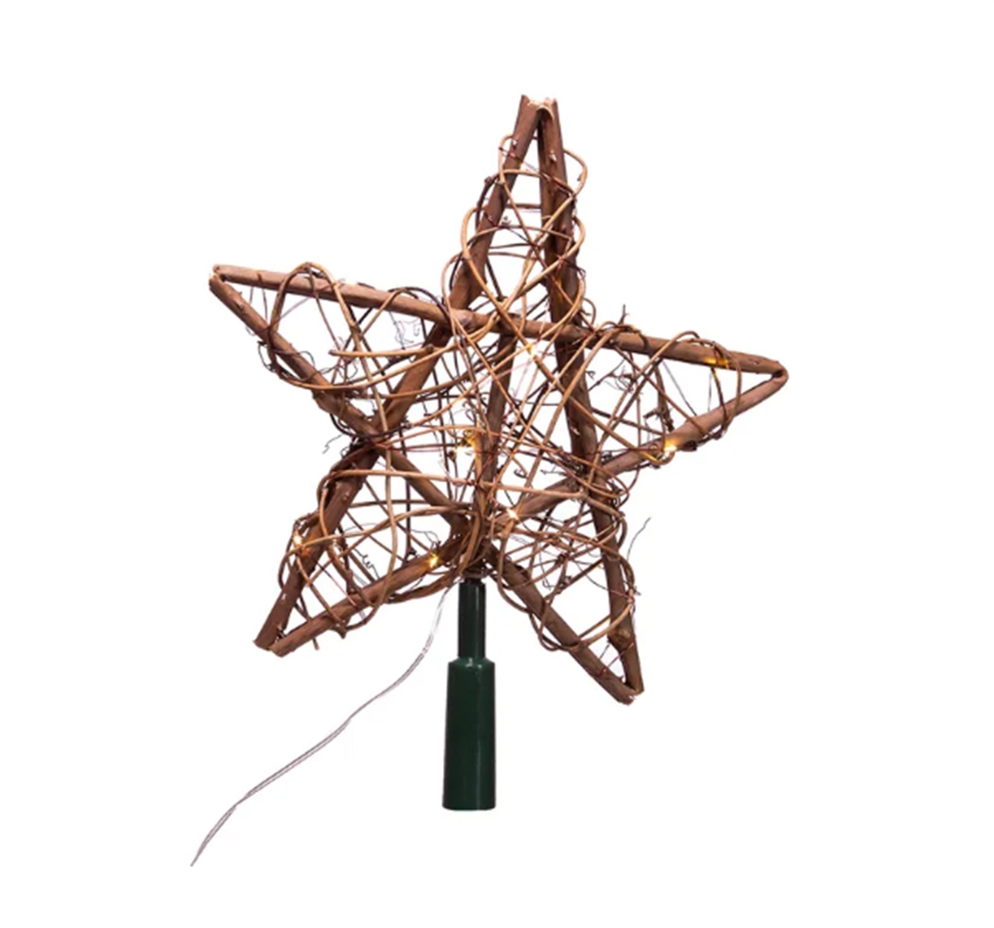 Kurt Adler Natural Rattan Star Treetop with 20 Warm White Fairy LED Lights, 10"