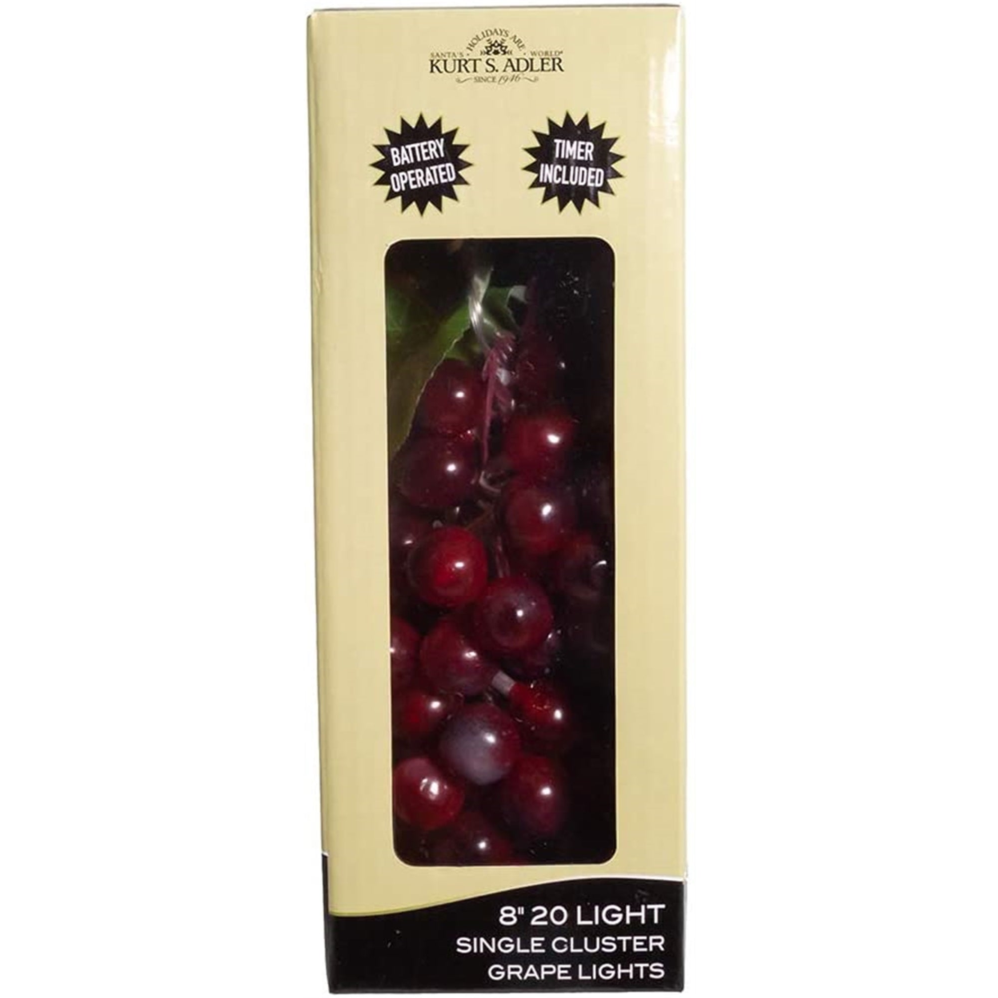 Kurt Adler Battery Operated Single Grape Cluster, 20 Warm White LED Lights, 8"