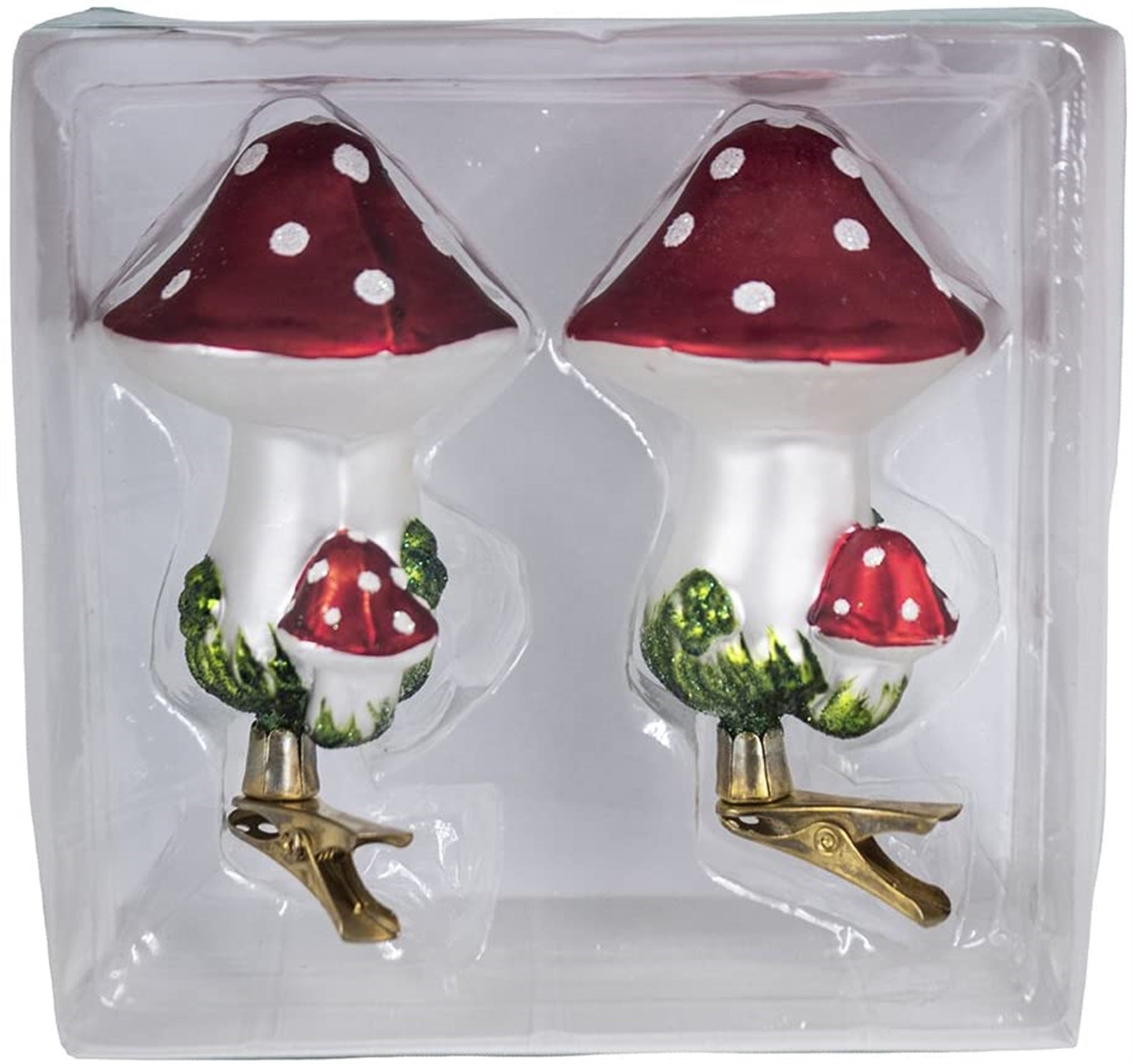 Kurt Adler Mushroom Clip-On Glass Ornaments, 2-Piece Box Set