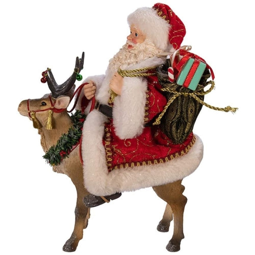 Kurt Adler Fabriche Tabletop Christmas Figurine, Santa On Reindeer, 11.5"