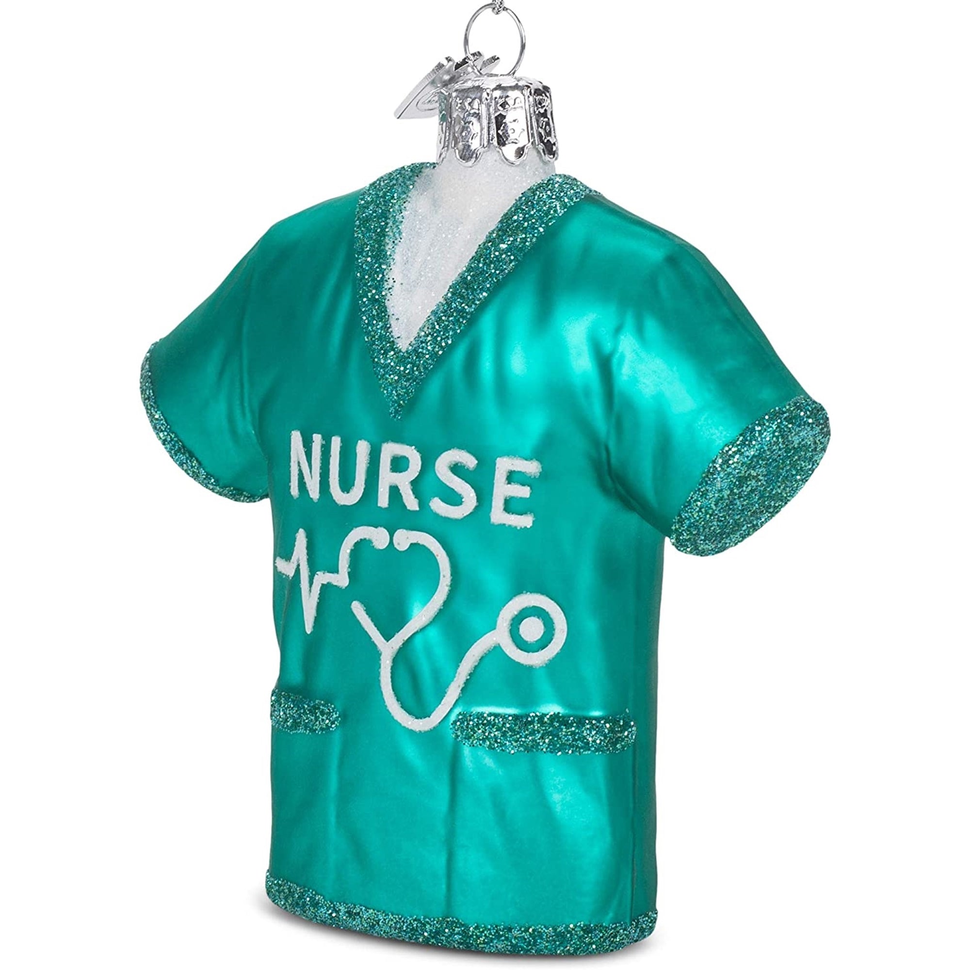 Kurt Adler Noble Gems Glass Ornament for Christmas Tree, Nurse Scrubs Shirt