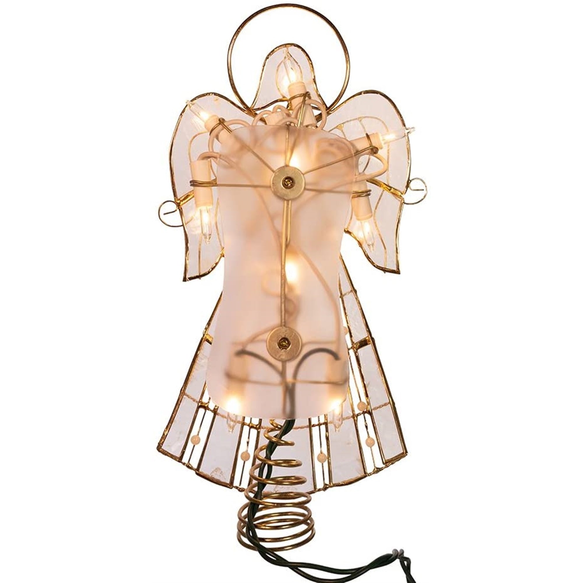 Kurt Adler 10-light Capiz Angel with Vines & Pearls Lighted Treetop, 10"