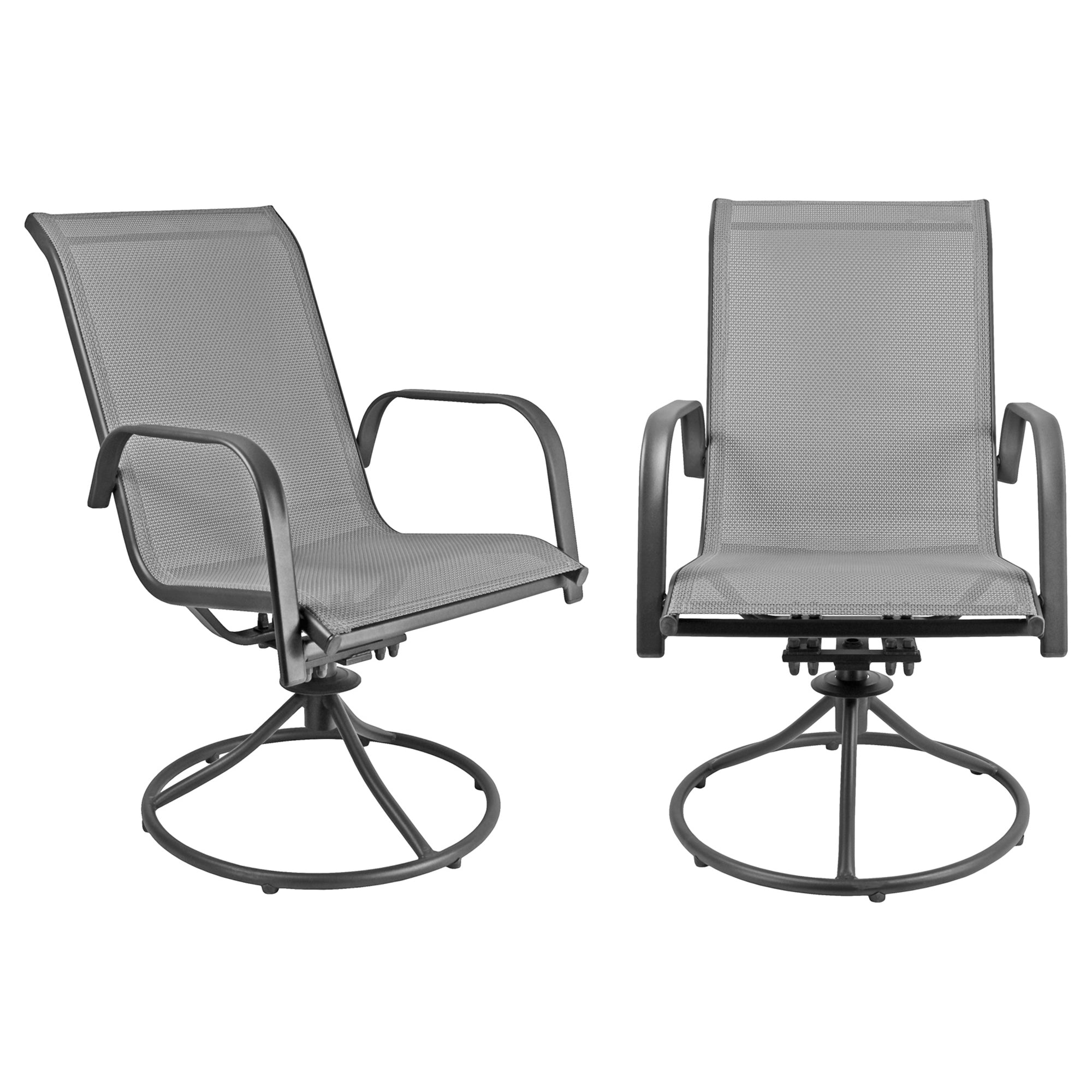 Garden Elements Patio Swivel Rocker Chairs (Set of 2) – Powder-Coated Steel Frame & Breathable Fabric – Gray