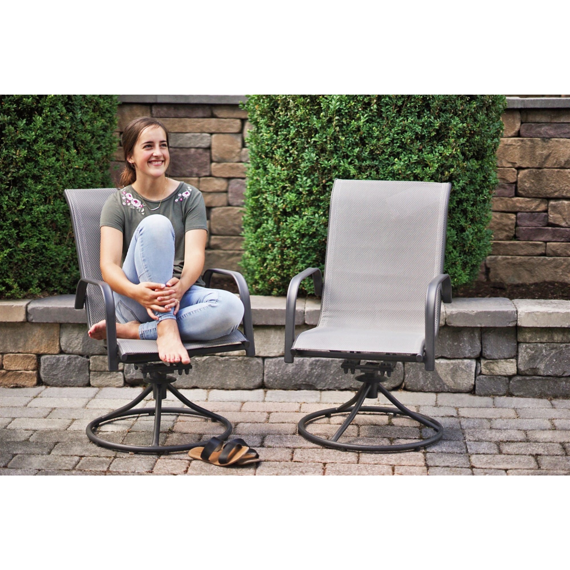 Garden Elements Patio Swivel Rocker Chairs (Set of 2) – Weather-Resistant Powder-Coated Steel Frame and Breathable Fabric – Gray