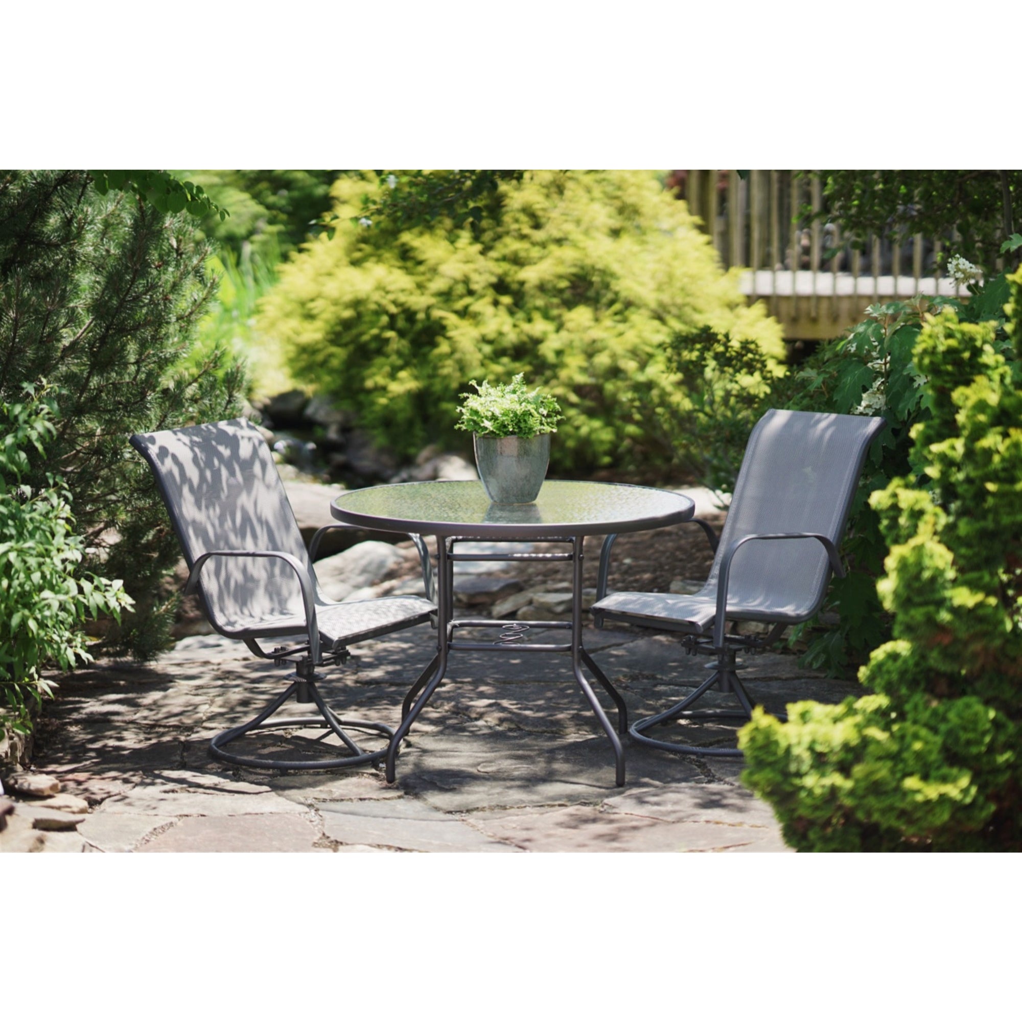 Garden Elements Patio Swivel Rocker Chairs (Set of 2) – Weather-Resistant Powder-Coated Steel Frame and Breathable Fabric – Gray