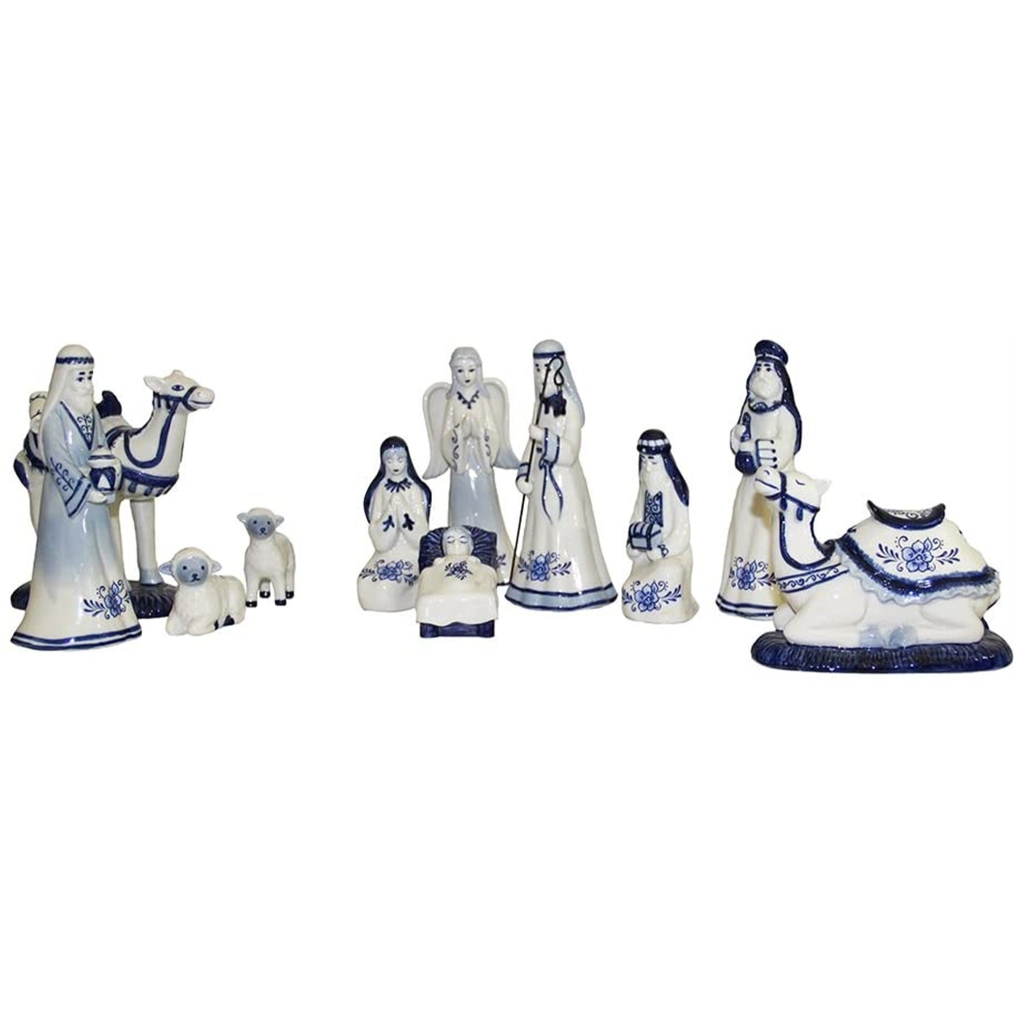 Kurt Adler Porcelain Delft Nativity Set with 11 Individual Pieces