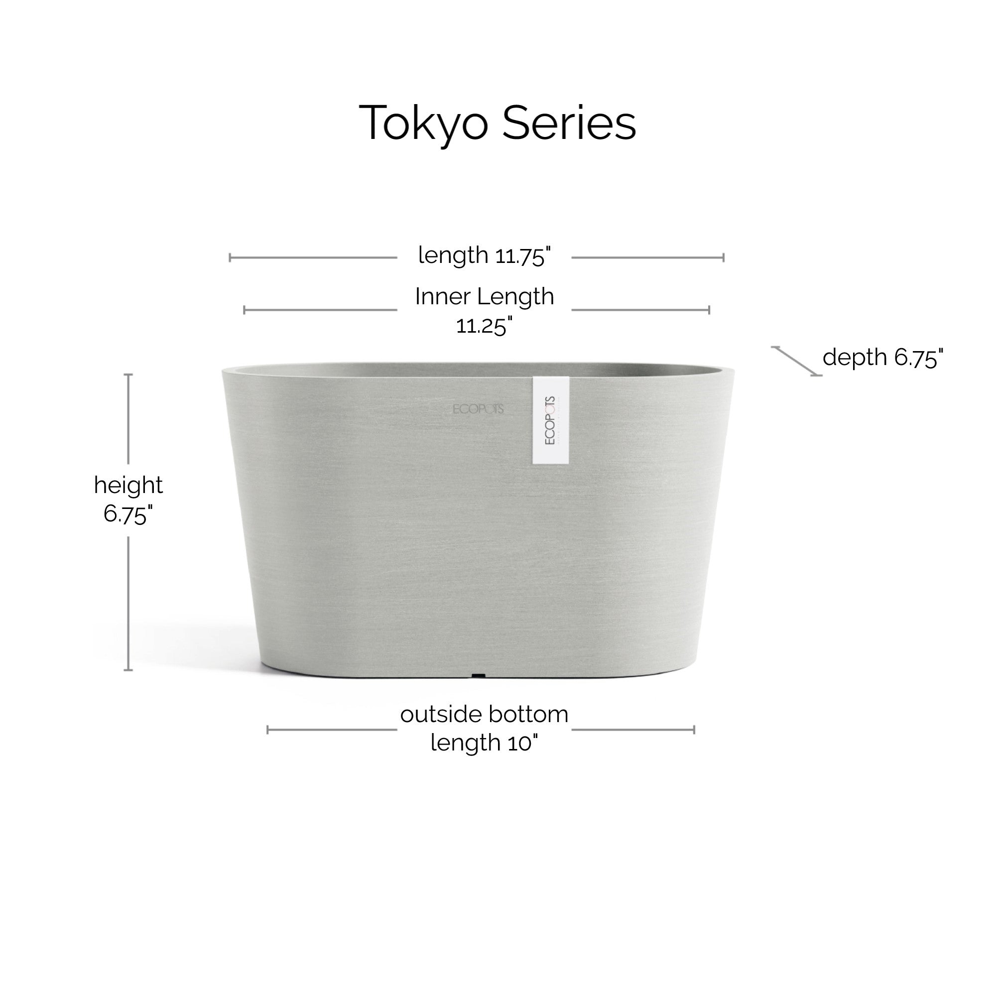 Ecopots Tokyo Durable Modern Oval Indoor/Outdoor Recycled-Based Composite Flower Pot Planter w/ Water Reservoir