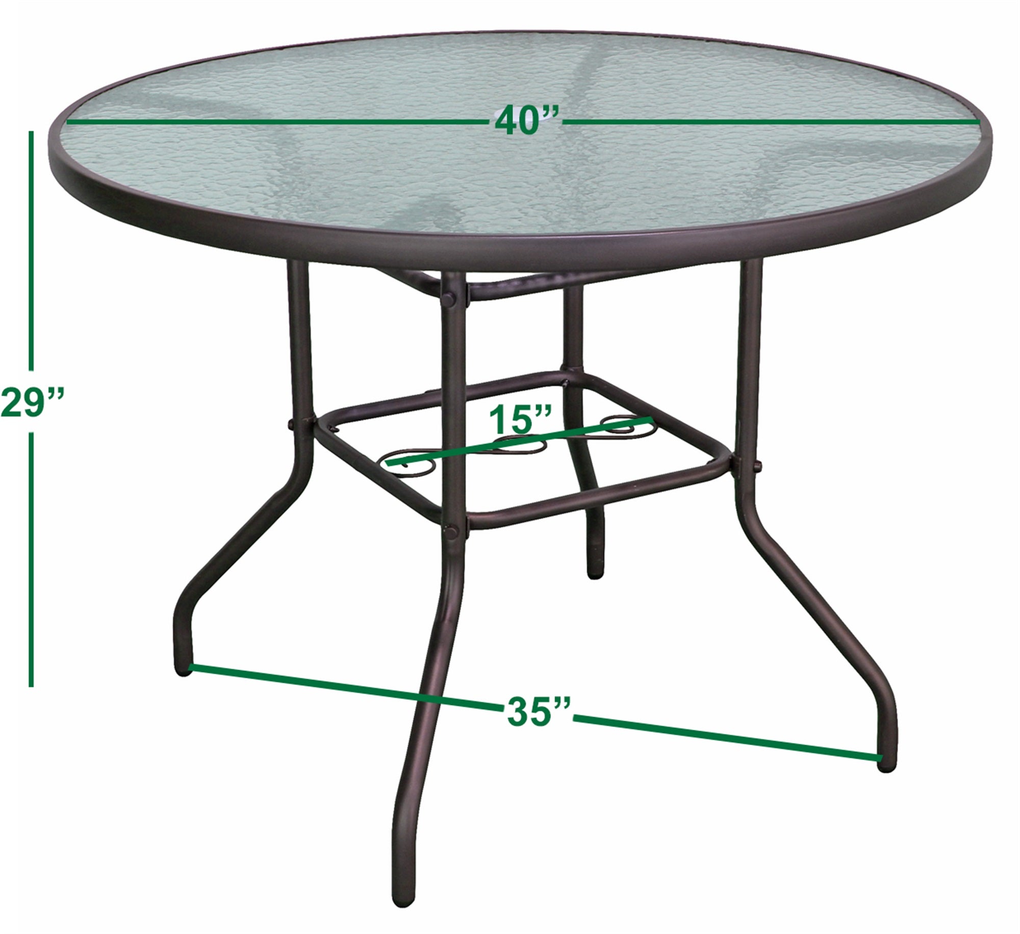 Garden Elements Outdoor Dining Table Patio Furniture, Round Steel Base and Rim with Waterwave Glass Top, Brown, 40"