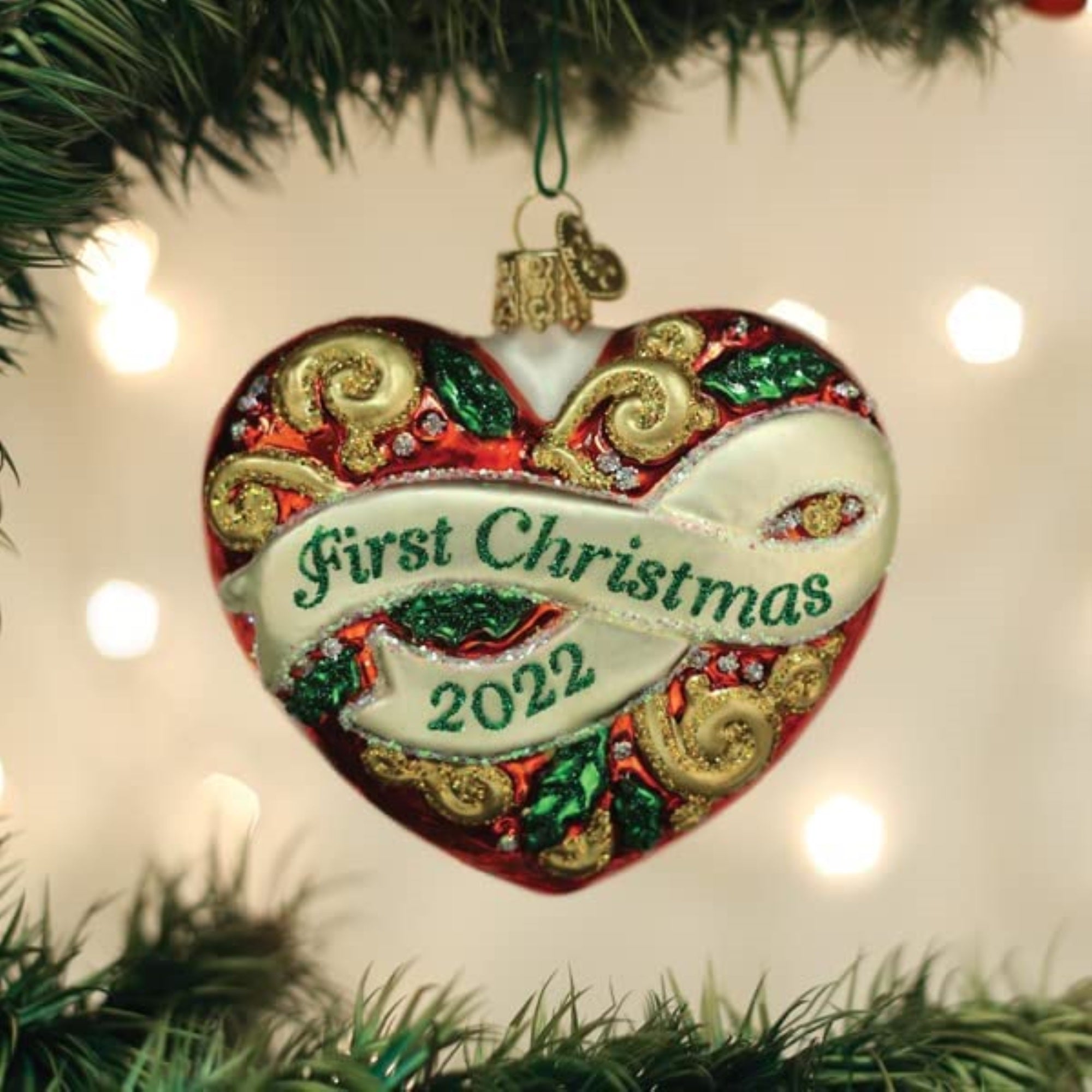 Old World Christmas Blown Glass Ornament for Christmas Tree, First Christmas 2022 Heart