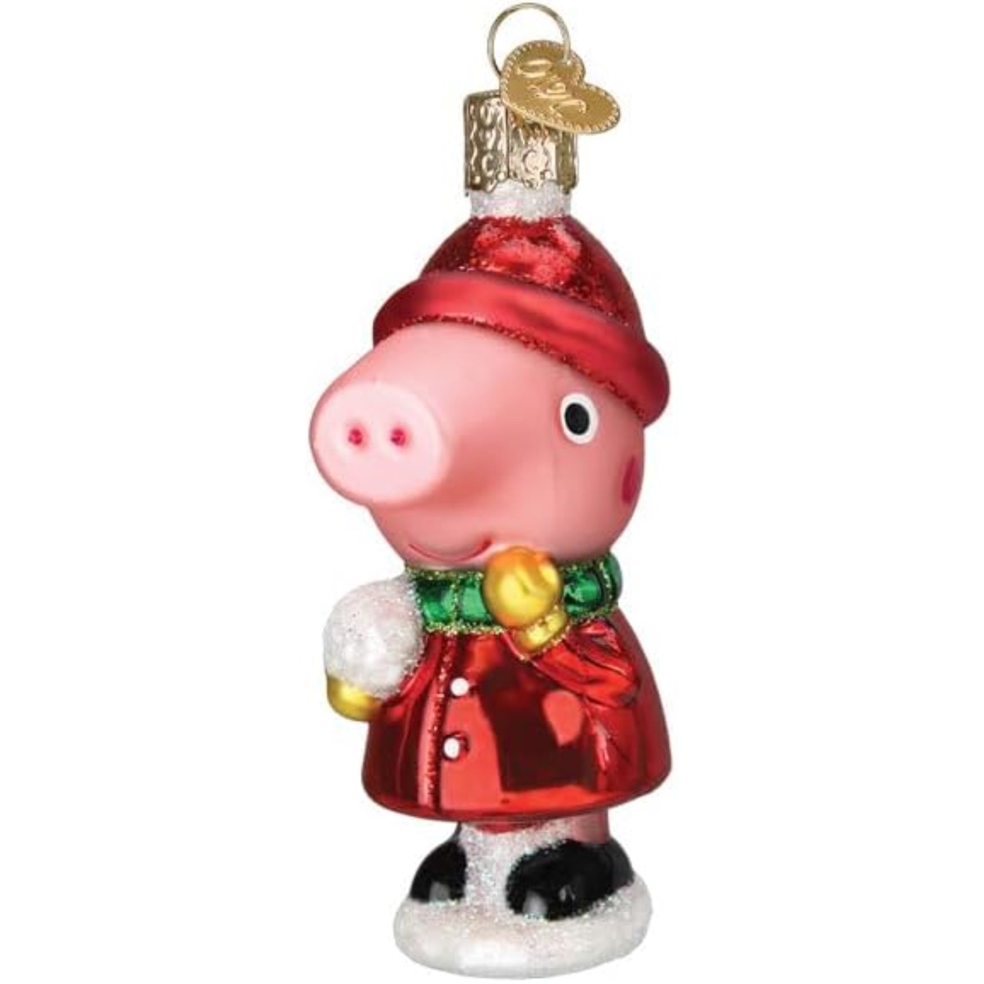 Old World Christmas Blown Glass Ornament for Christmas Tree, Peppa Pig With Snowball (with OWC Gift Box)