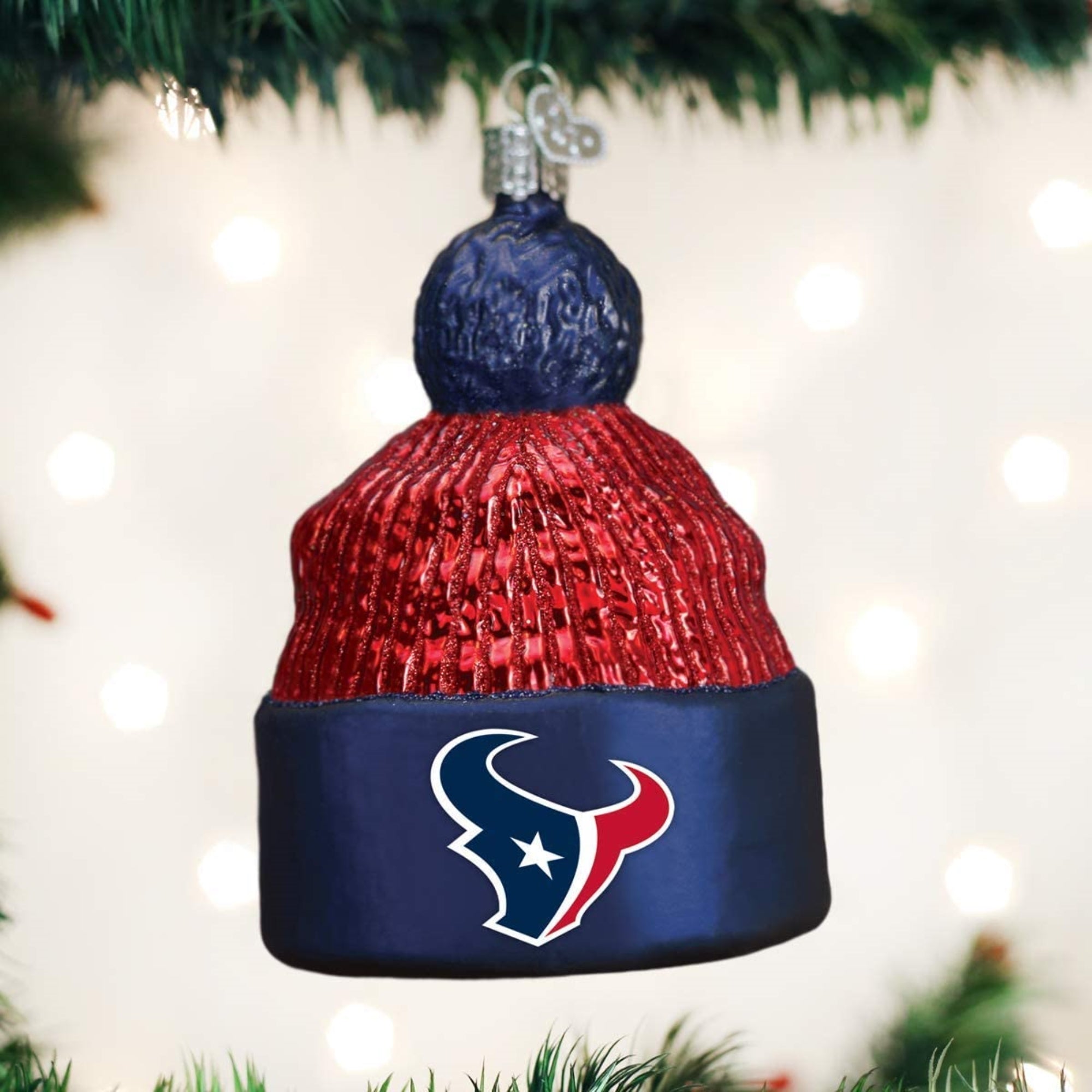 Old World Christmas Blown Glass Ornament for Christmas Tree, Houston Texans Beanie