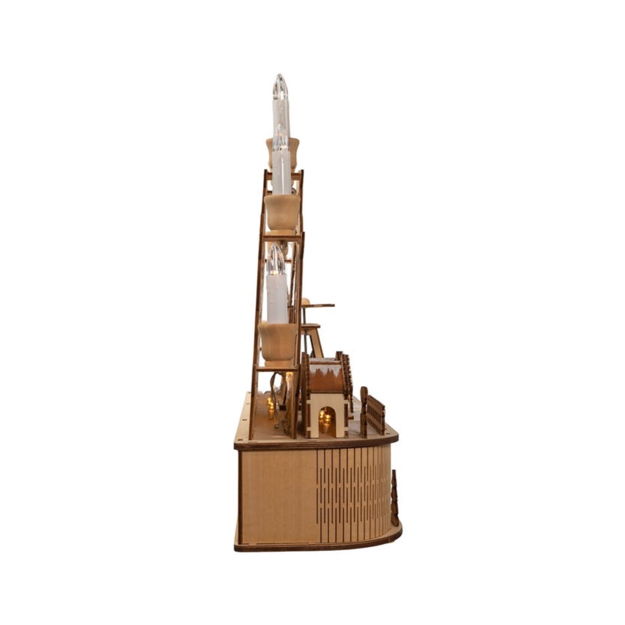 Kurt Adler Wooden LED Light-Up Musical/Motion Santa Christmas Village with Candles, 10.25in