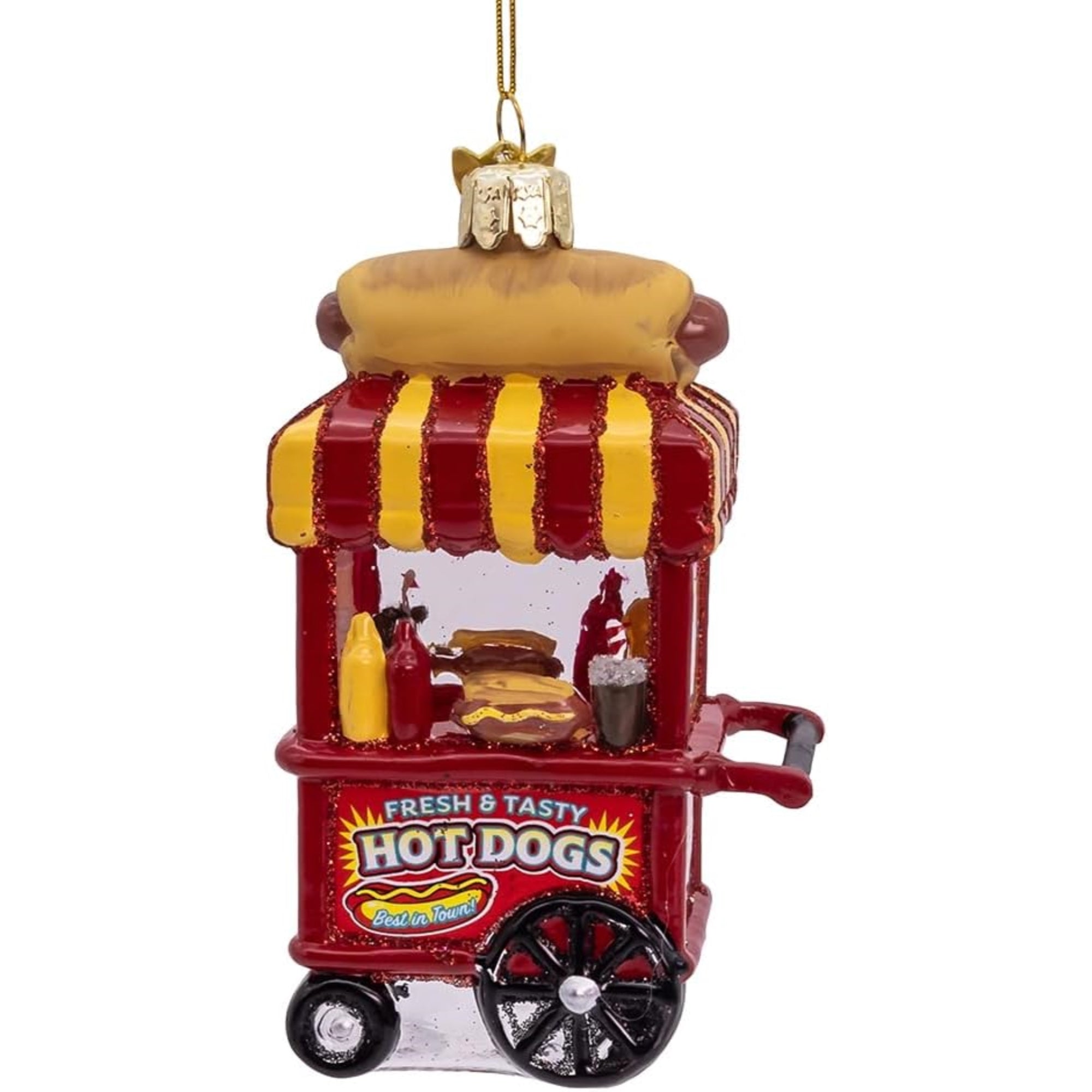 Kurt Adler Nobel Gems Collection Glass Christmas Ornament, Hot Dog Cart