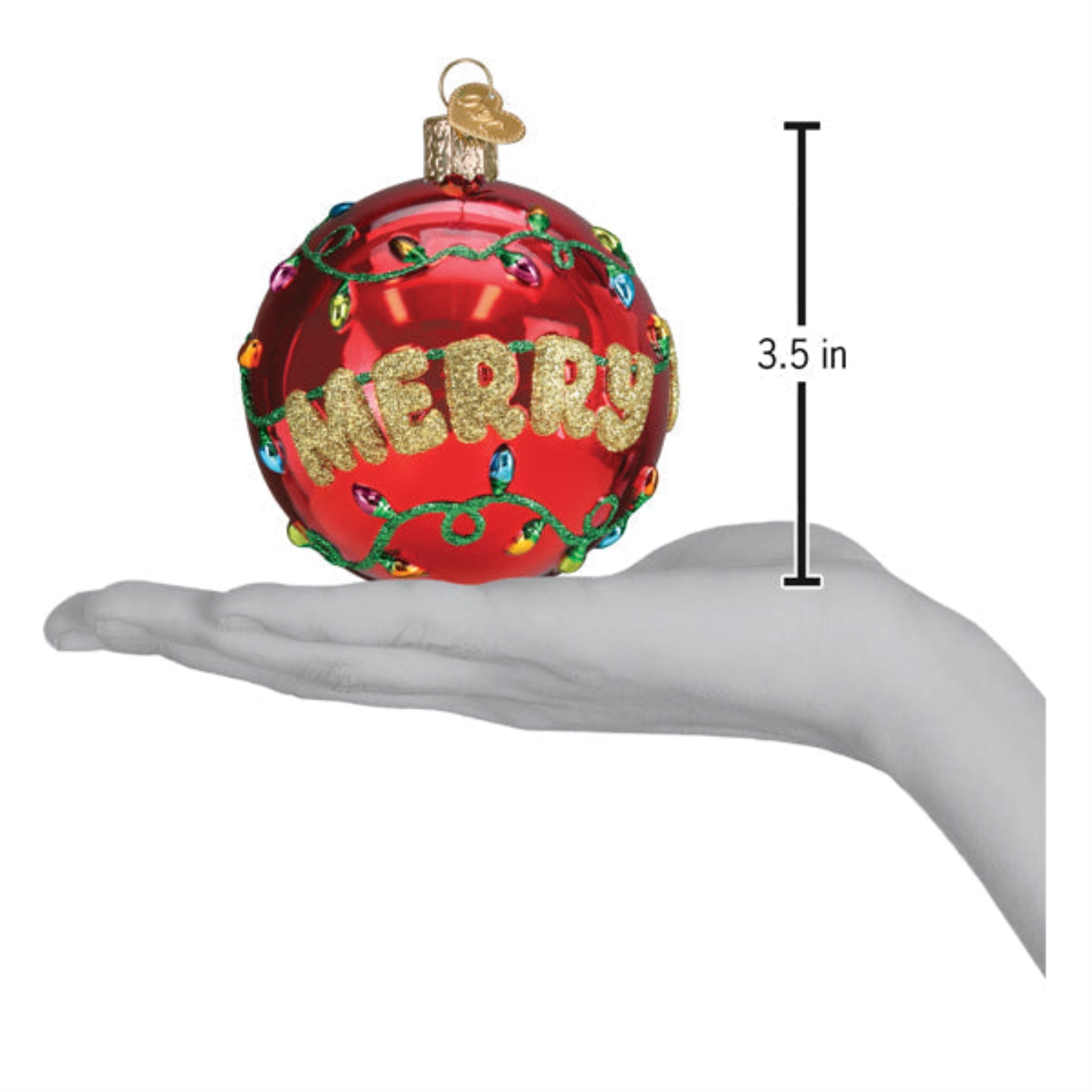 Old World Christmas Hanging Mouth-Blown Glass Ornament for Trees, Merry & Bright Round Ball, 3.5"