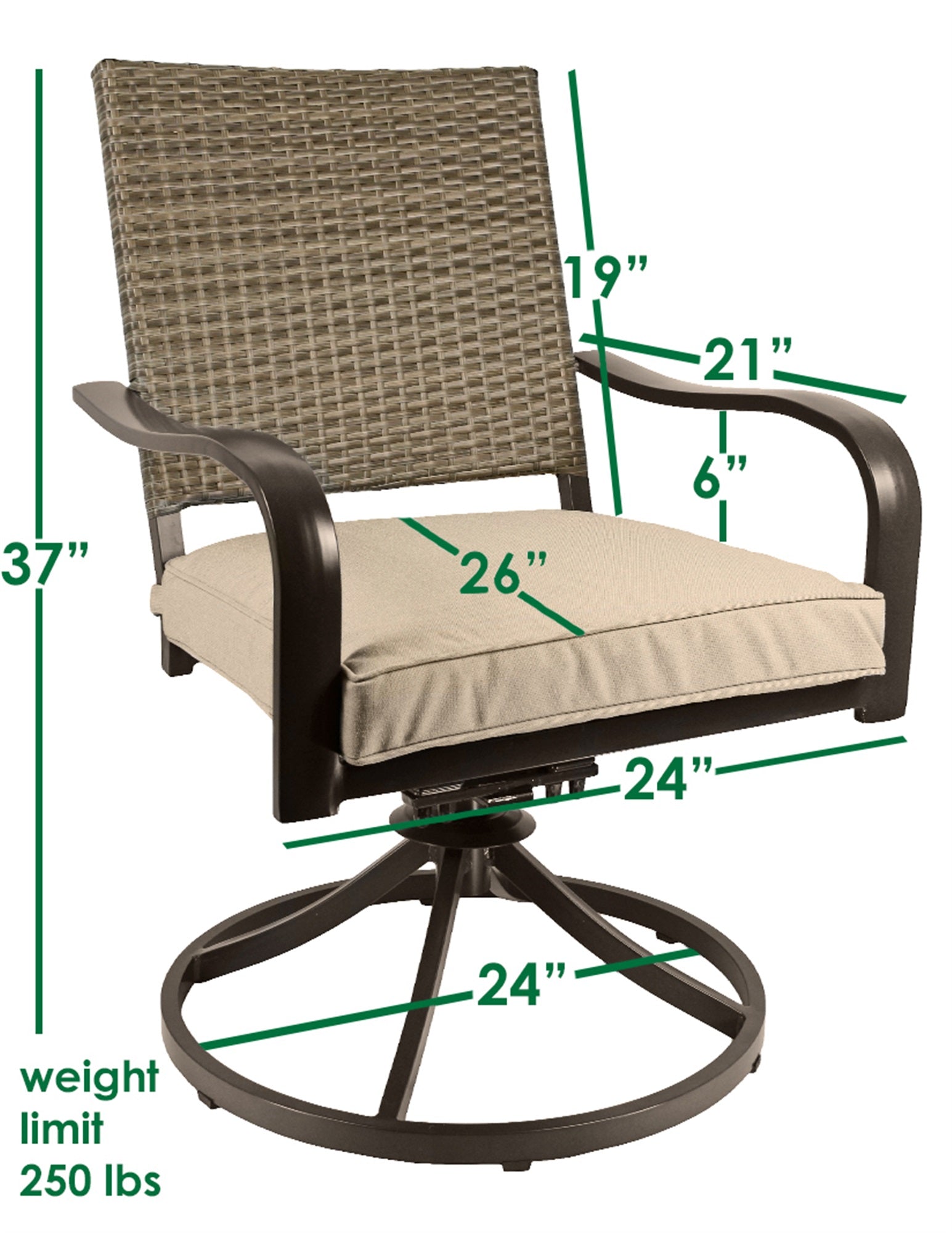 Garden Elements Bellevue Woven Back Swivel Rocker Chairs – Outdoor Patio Aluminum with Cushions, Taupe (Pack of 2)