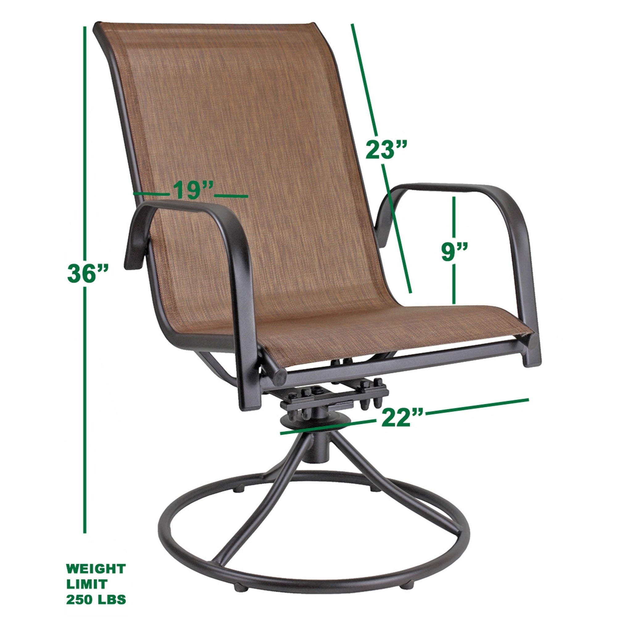 Garden Elements Patio Swivel Rocker Chairs (Set of 2) – Weather-Resistant Powder-Coated Steel Frame and Breathable Fabric – Espresso