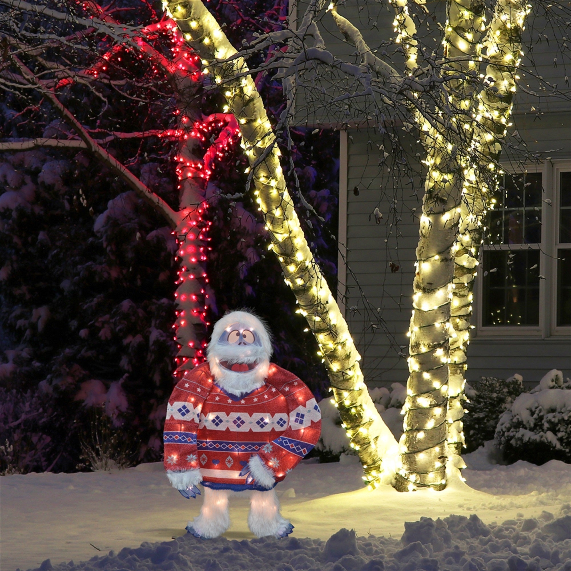 ProductWorks Rudolph Pre-Lit Christmas Yard Decoration, Bumble in Sweater, 32in