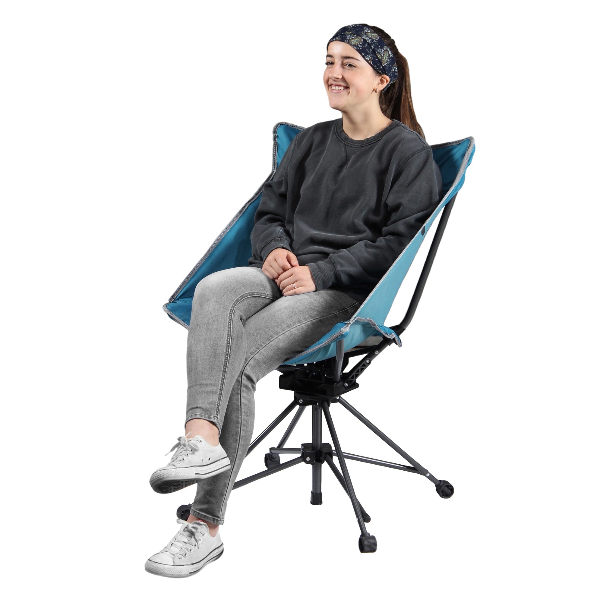 Garden Elements Swivel Camping Chair – Portable Outdoor Chair with 360° Swivel, Tall Back, Breathable Mesh, Steel Frame, Foldable with Carrying Case – Teal