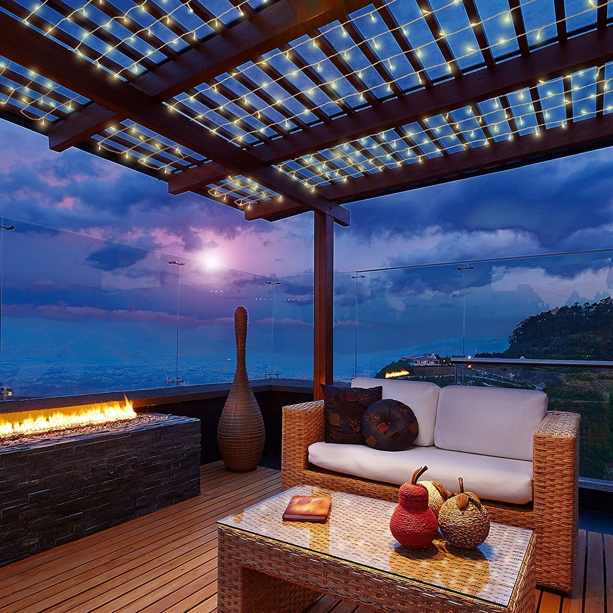 ProductWorks Indoor/Outdoor 300 LED-Micro Bulbs String Light Set with 8-Light Modes and Cord Reel, White, 60ft