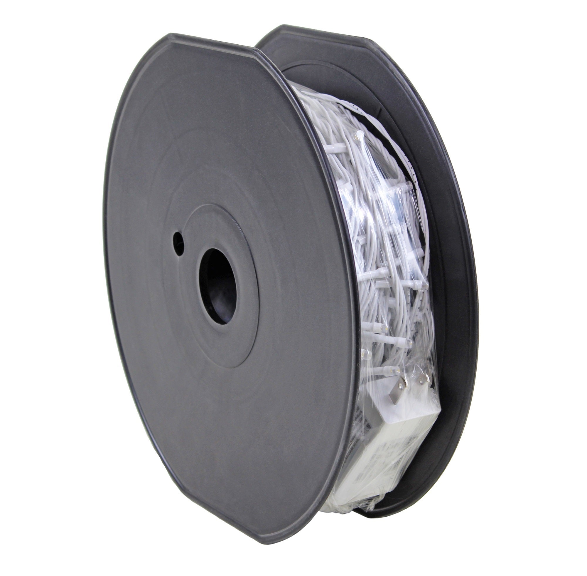 ProductWorks Indoor/Outdoor 300 LED-Micro Bulbs String Light Set with 8-Light Modes and Cord Reel, White, 60ft